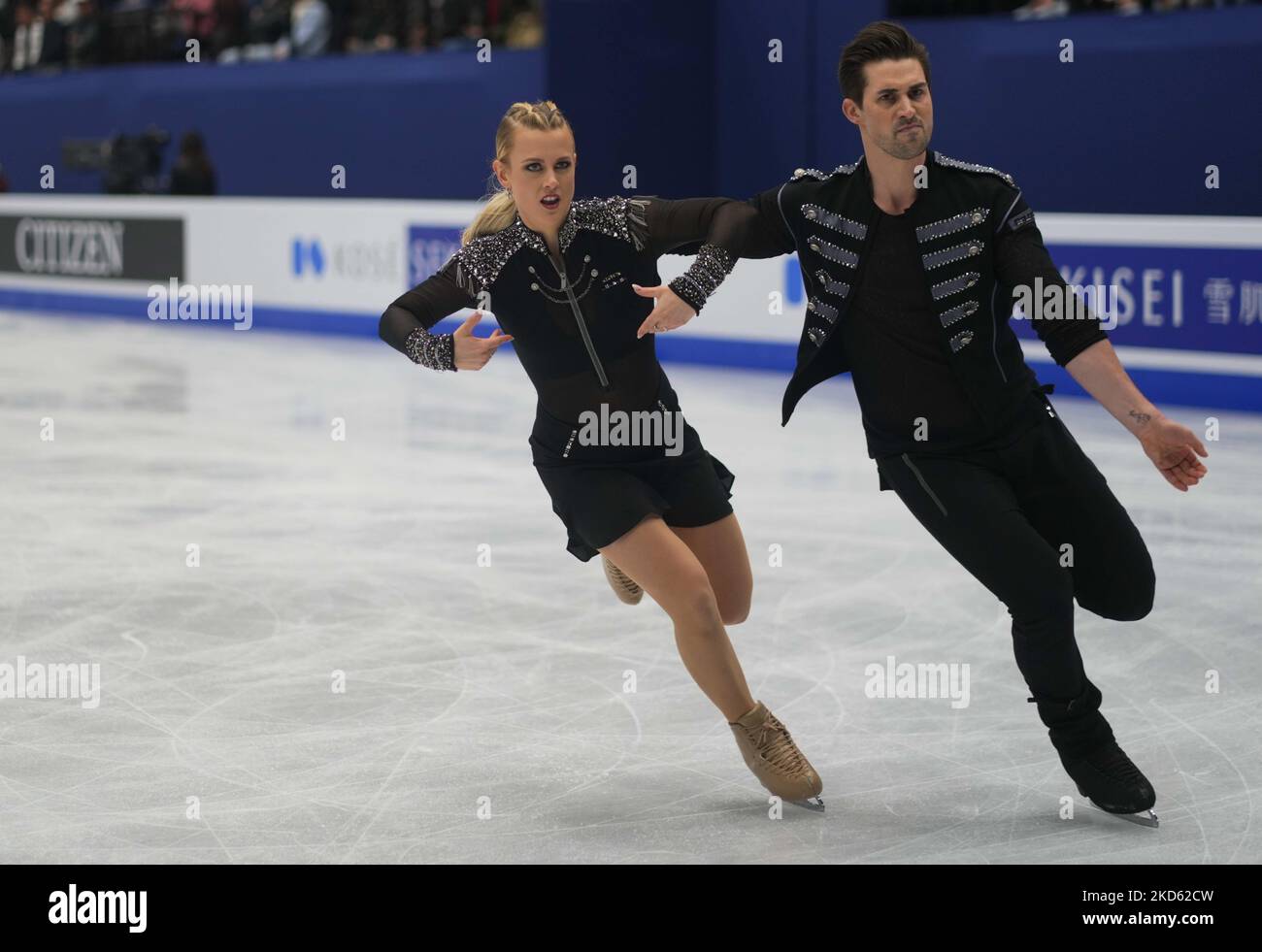 Madison Hubbell et Zachary Donohue des Etats-Unis d'Amérique pendant la danse de glace de paires, au Sud de France Arena, Montpellier, France sur 25 mars 2022. (Photo par Ulrik Pedersen/NurPhoto) Banque D'Images