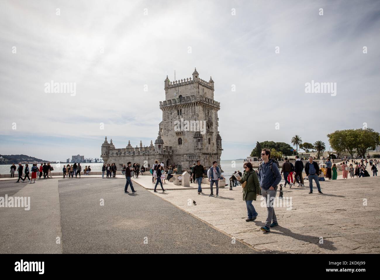Une vue générale de la Tour de Belém (Torre de Belém), à Lisbonne, au Portugal, sur 2 avril 2022, dans le contexte de la pandémie COVID-19. (Photo de Manuel Romano/NurPhoto) Banque D'Images