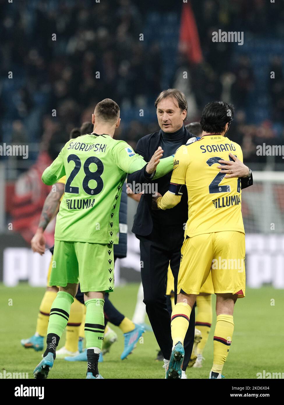 Équipe de Bologne pendant la série Un match entre Milan et Bologne, à Milan, sur 4 avril 2022 (photo de Loris Roselli/NurPhoto) Banque D'Images