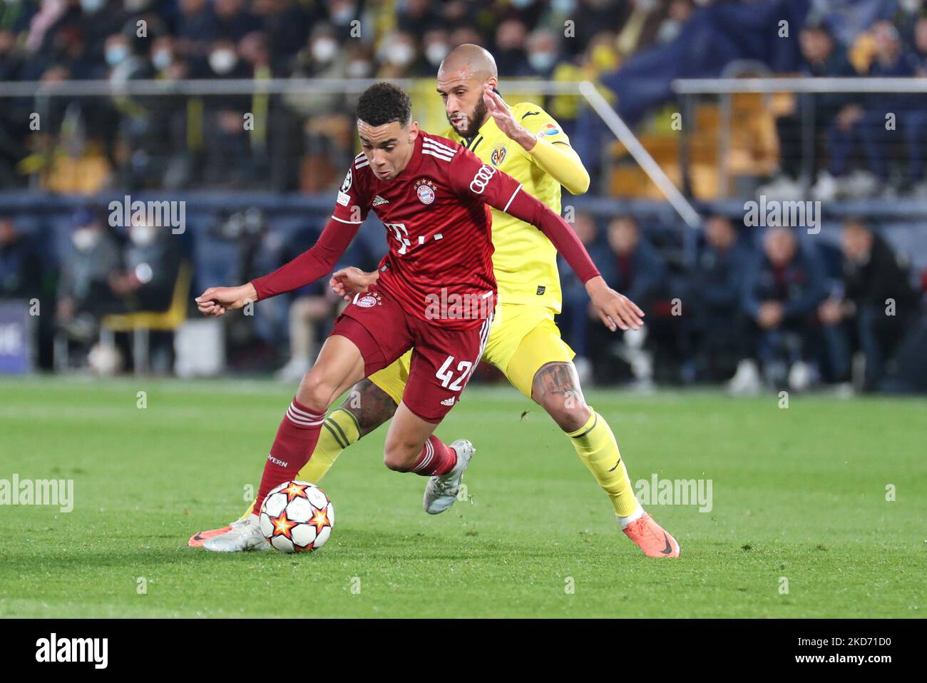 Jamal Musiala (Bayern Munich) en action pendant le match de football de l'UEFA Champions League Villarreal FC vs Bayern Munich sur 06 avril 2022 à l'Estadio de la Ceramica à Villarreal, Espagne (photo de Nicola Mastronardi/LiveMedia/NurPhoto) Banque D'Images