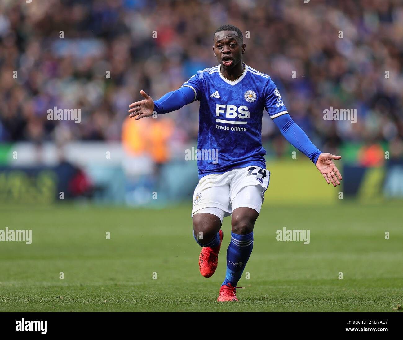 Nampalys Mendy de Leicester City réagit lors du match Premier League entre Leicester City et Crystal Palace au King Power Stadium de Leicester le dimanche 10th avril 2022. (Photo de James HolyOak/MI News/NurPhoto) Banque D'Images