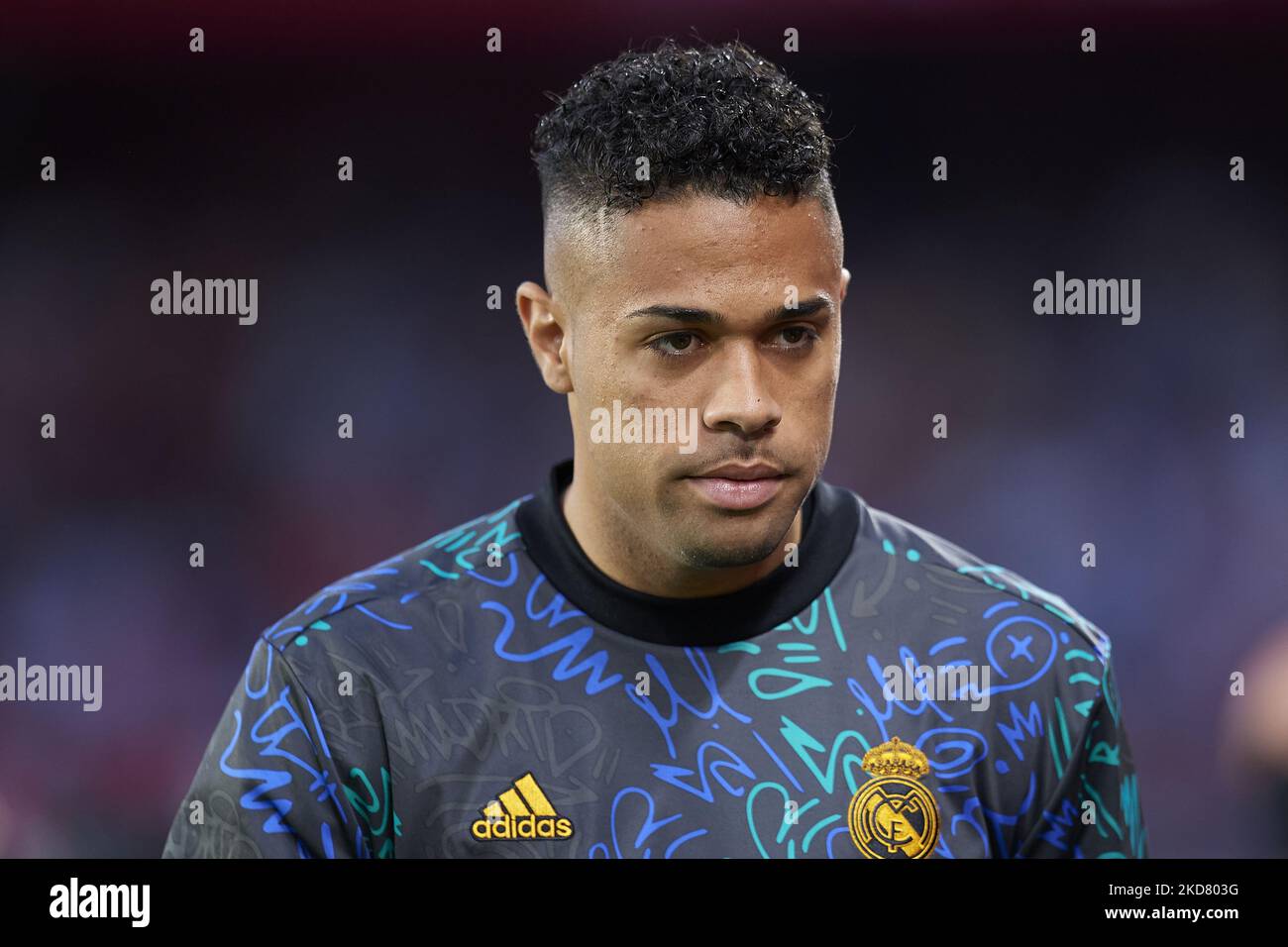 Mariano Diaz du Real Madrid avant le match LaLiga Santander entre le FC Séville et le FC Real Madrid CF à l'Estadio Ramon Sanchez Pizjuan sur 17 avril 2022 à Séville, Espagne. (Photo de Jose Breton/Pics action/NurPhoto) Banque D'Images