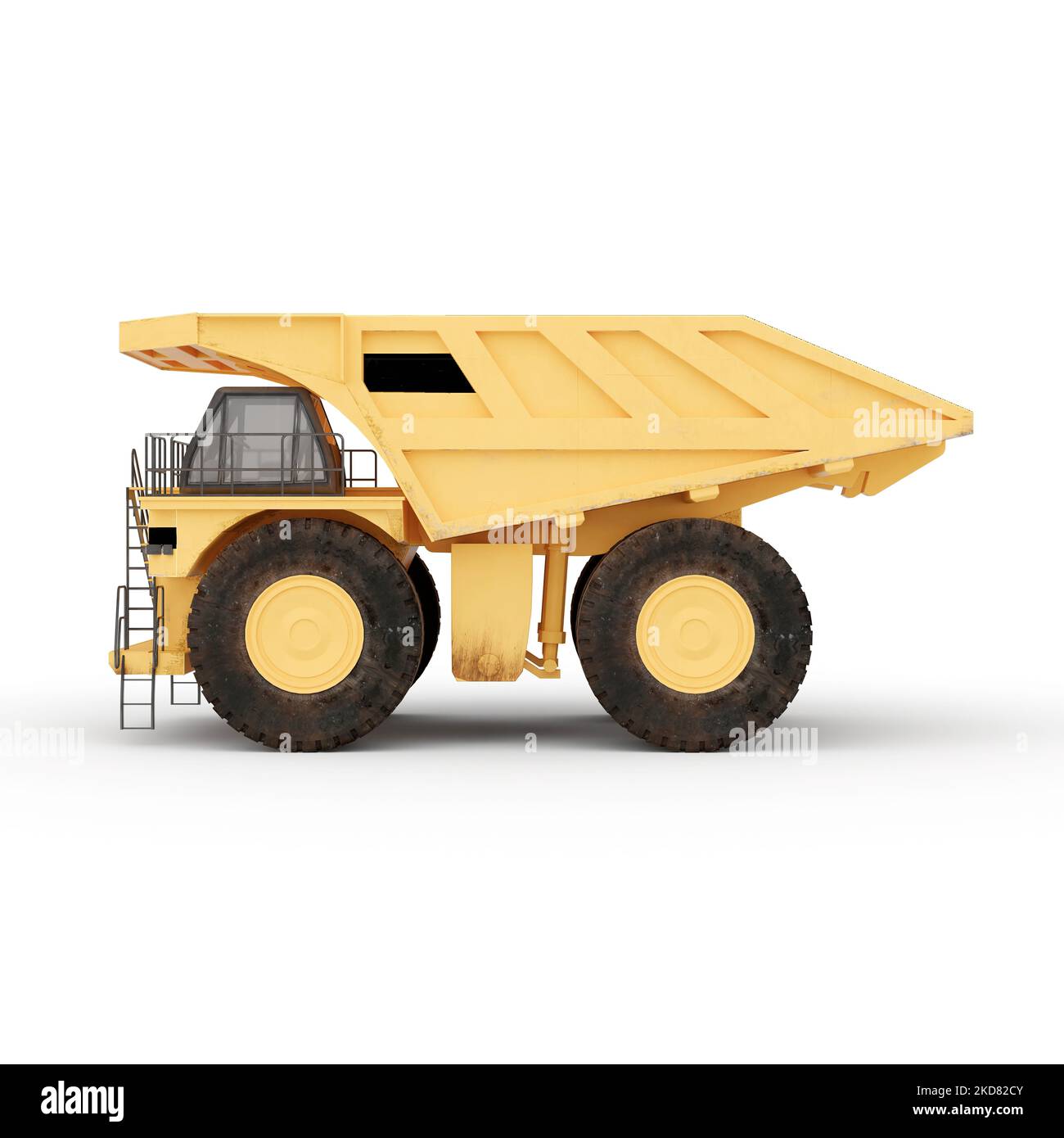 Un rendu en 3D d'un énorme camion de vidage minier vide isolé sur fond blanc Banque D'Images
