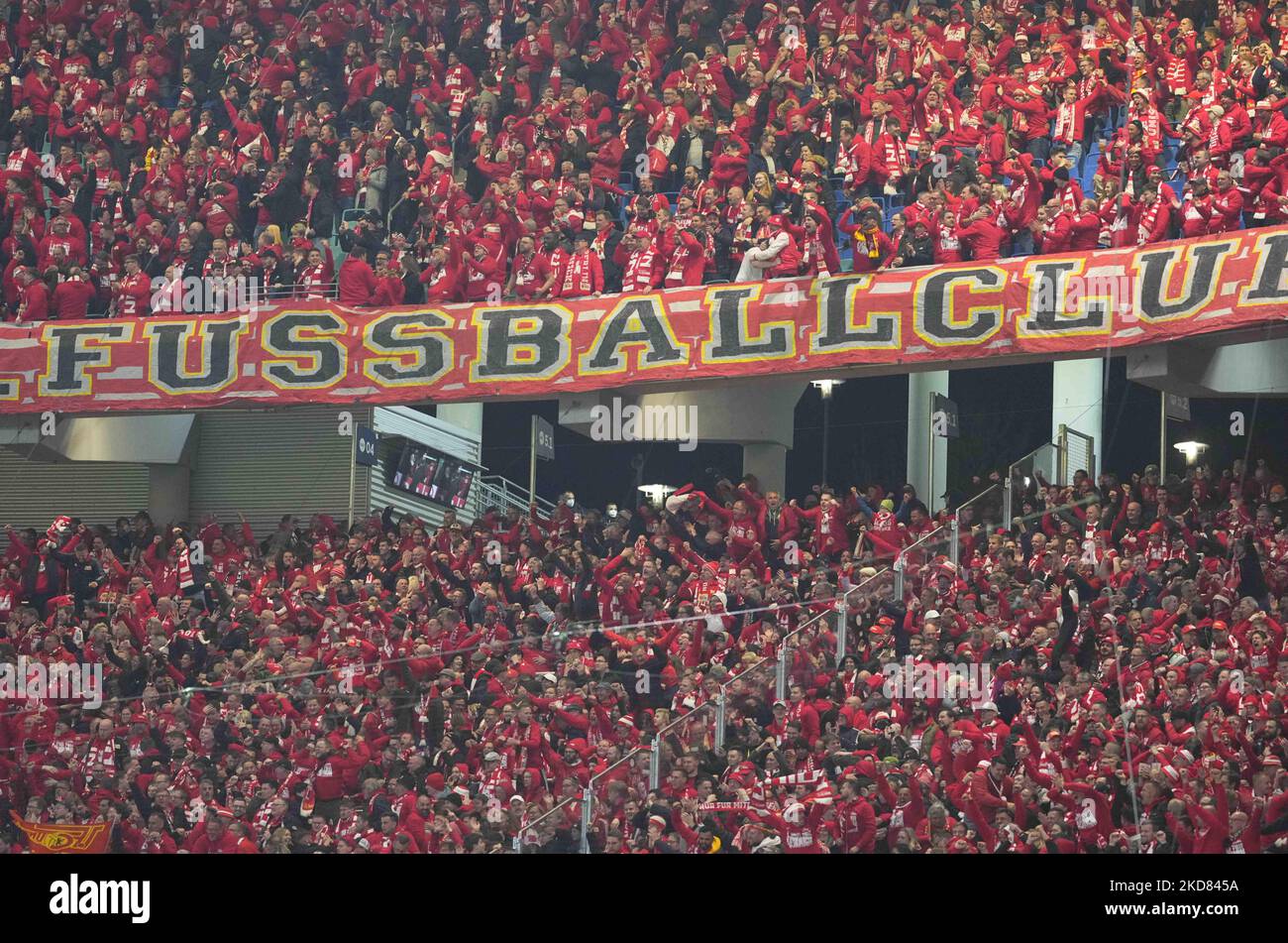 Sheraldo Becker de l'Union Berlin fête son premier but lors de RB Leipzig contre FC Union Berlin, DFB-Pokal semi-finale à Red Bull Arena, Leipzig, Allemagne sur 20 avril 2022. (Photo par Ulrik Pedersen/NurPhoto) Banque D'Images