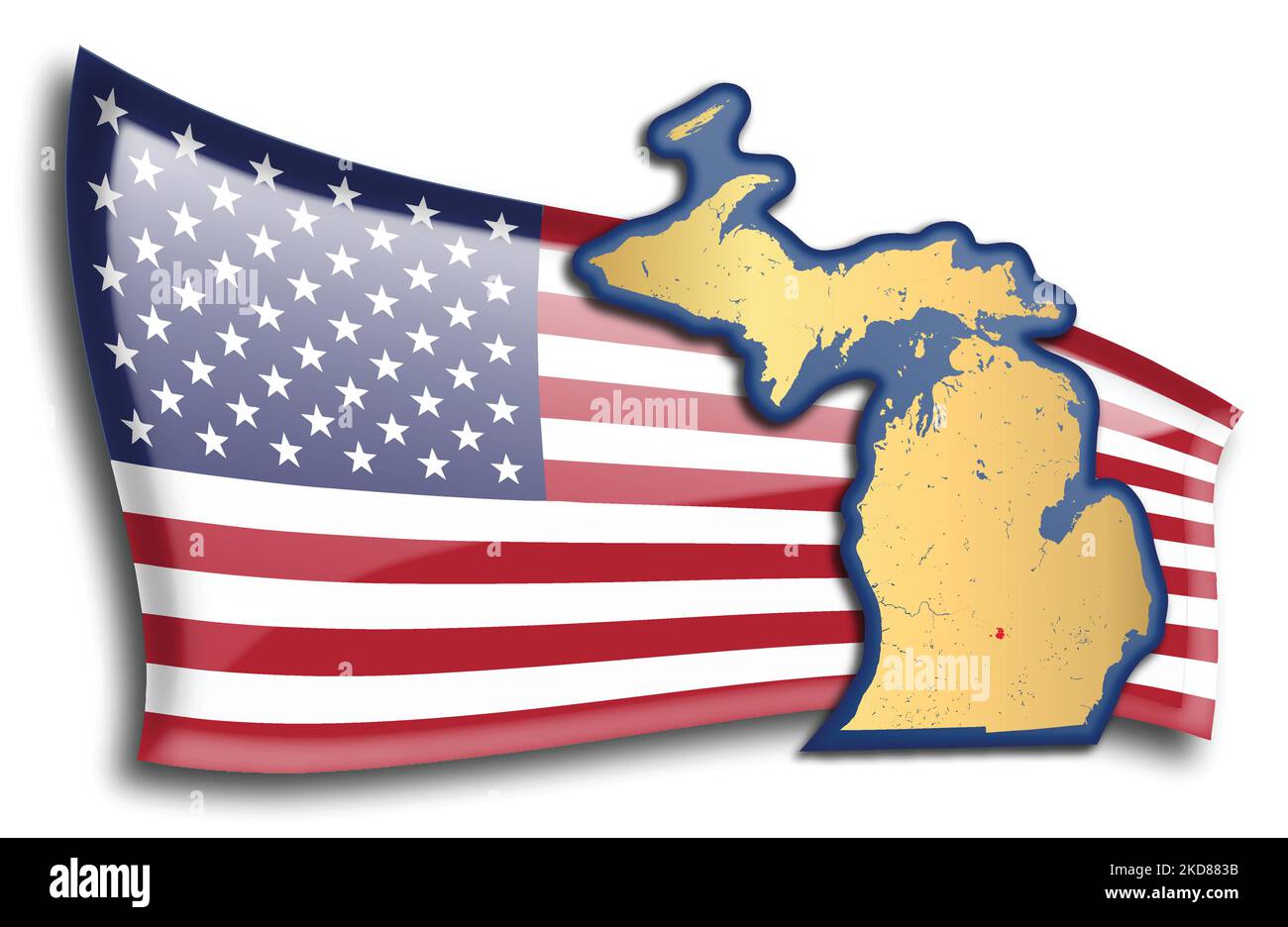 Etats-Unis - carte du Michigan contre un drapeau américain. Les rivières et les lacs sont affichés sur la carte. American Flag et State Map peuvent être utilisés séparément et Illustration de Vecteur