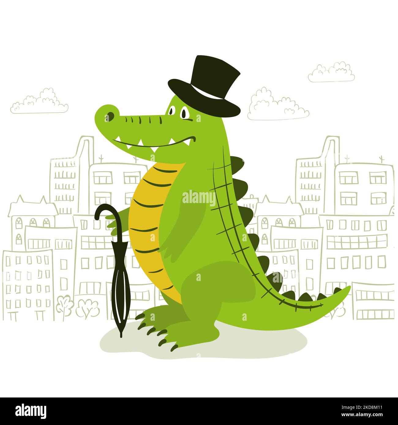 Dessin animé crocodile dans un grand chapeau illustration vectorielle pour les enfants. Illustration de Vecteur