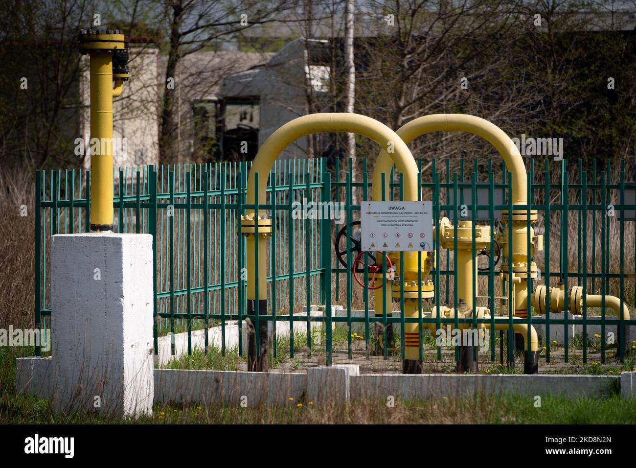 Une installation de gaz est représentée à une station de gaz-System à Wola Ducka, à l'extérieur de Varsovie, en Pologne, sur 28 avril 2022 (photo de Mateusz Wlodarczyk/NurPhoto) Banque D'Images