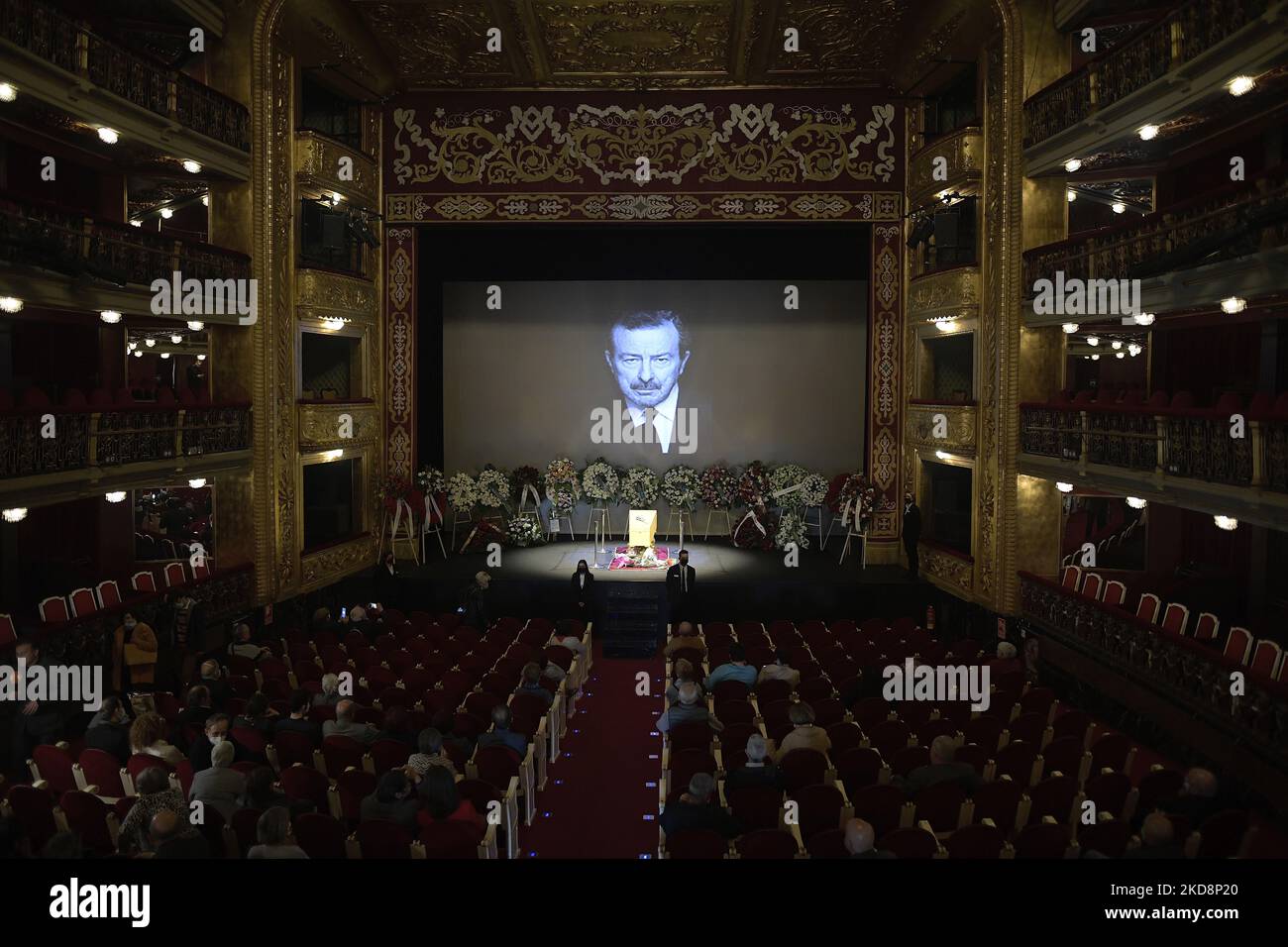 Le monde de la culture fait ses adieux au grand Juan Diego au Teatro Español de Madrid le 29th, 2022. Les amis et les admirateurs de l'acteur rendent hommage à l'un des grands interprètes espagnols et font référence à la scène nationale. Le lauréat de trois prix Goya et l'un des plus importants artistes du cinéma espagnol au cours des dernières décennies a également été un symbole de l'activisme et de la lutte pour les droits des artistes interprètes. (Photo de Juan Carlos Lucas/NurPhoto) Banque D'Images