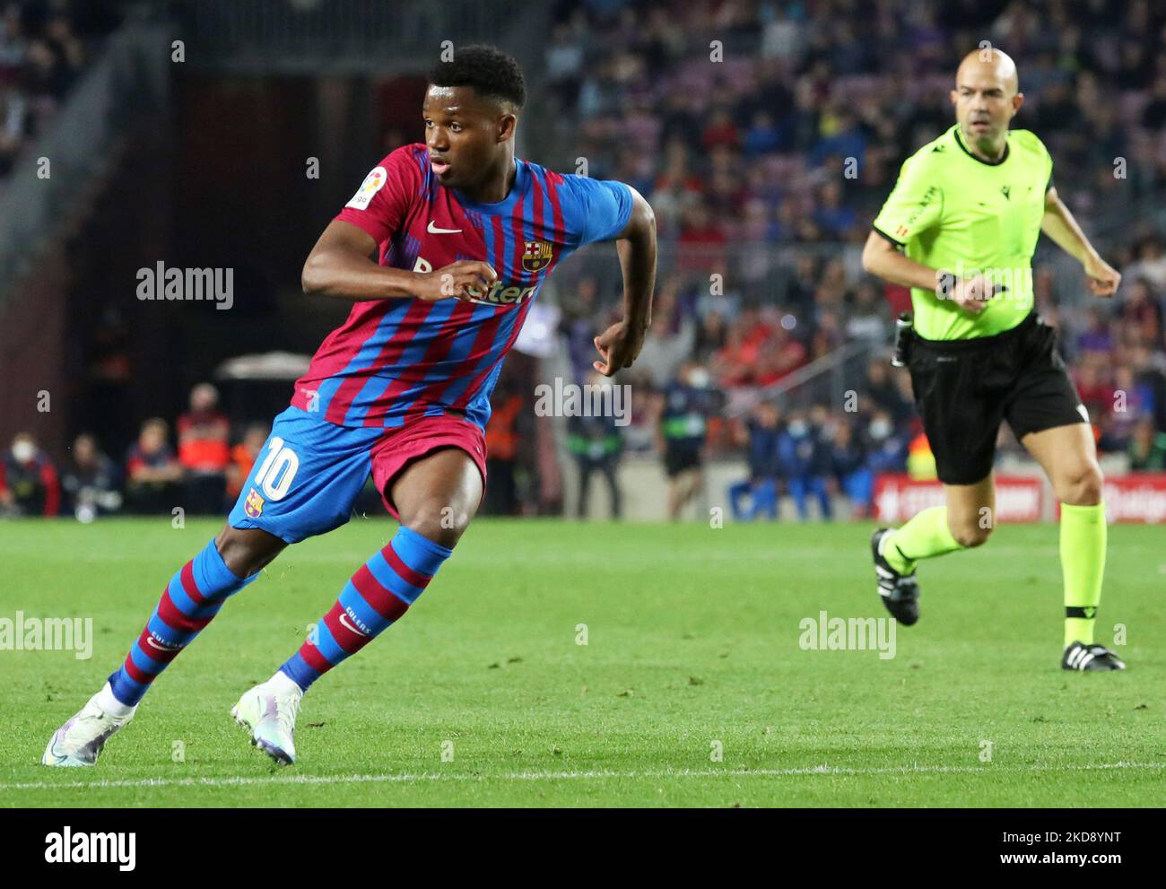 Ansu Fati lors du match entre le FC Barcelone et le RCD Mallorca, correspondant à la semaine 34 de la Liga Santander, joué au Camp Nou Stadium, à Barcelone, le 1st mai 2022. (Photo de Joan Valls/Urbanandsport /NurPhoto) Banque D'Images