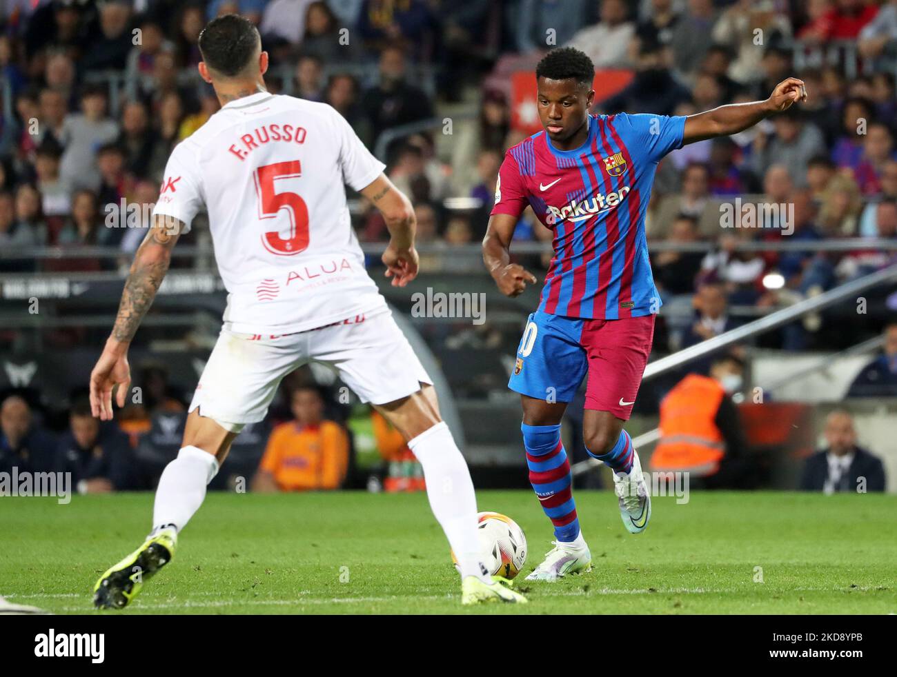 Ansu Fati lors du match entre le FC Barcelone et le RCD Mallorca, correspondant à la semaine 34 de la Liga Santander, joué au Camp Nou Stadium, à Barcelone, le 1st mai 2022. (Photo de Joan Valls/Urbanandsport /NurPhoto) Banque D'Images