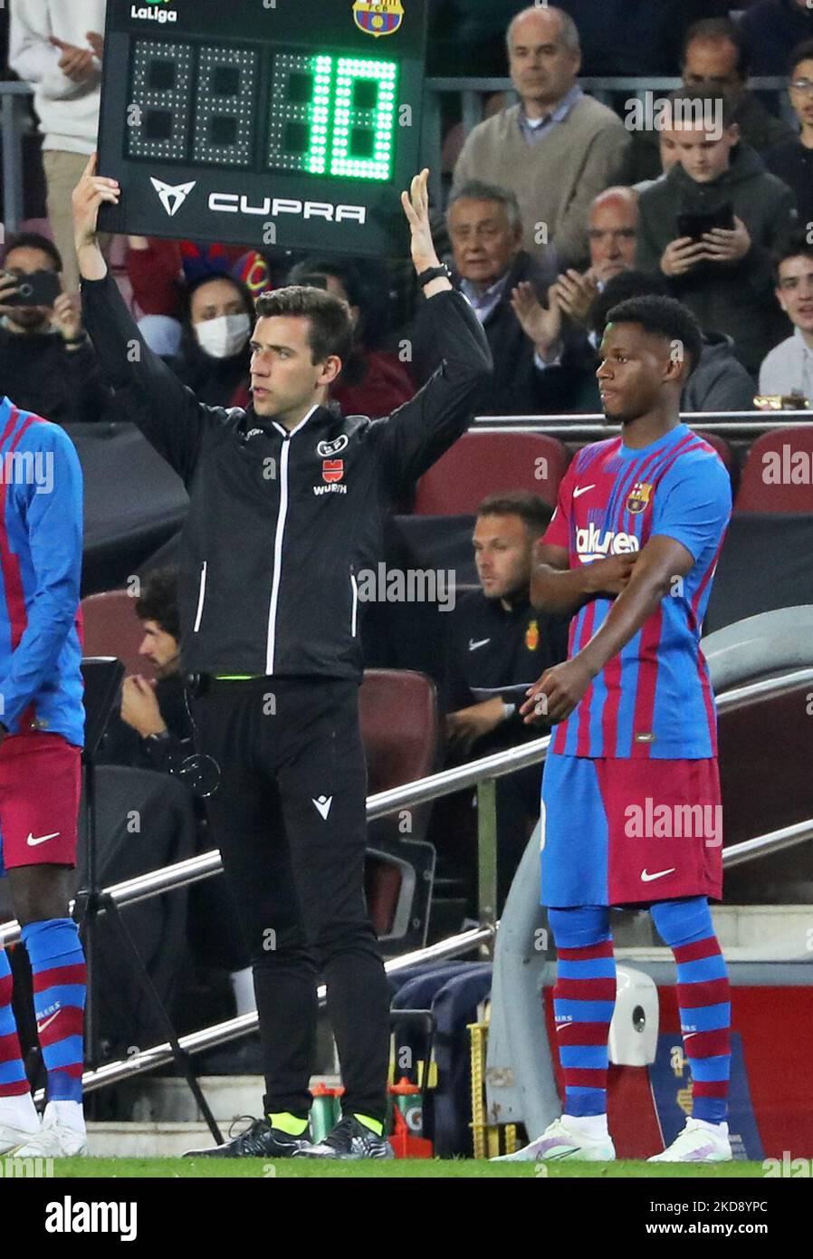 Ansu Fati lors du match entre le FC Barcelone et le RCD Mallorca, correspondant à la semaine 34 de la Liga Santander, joué au Camp Nou Stadium, à Barcelone, le 1st mai 2022. (Photo de Joan Valls/Urbanandsport /NurPhoto) Banque D'Images