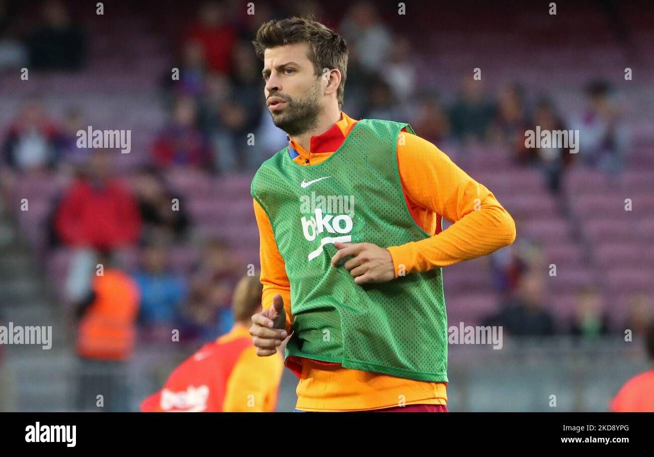 Gerard pique lors du match entre le FC Barcelone et le RCD Mallorca, correspondant à la semaine 34 de la Liga Santander, joué au stade Camp Nou, à Barcelone, le 1st mai 2022. (Photo de Joan Valls/Urbanandsport /NurPhoto) Banque D'Images