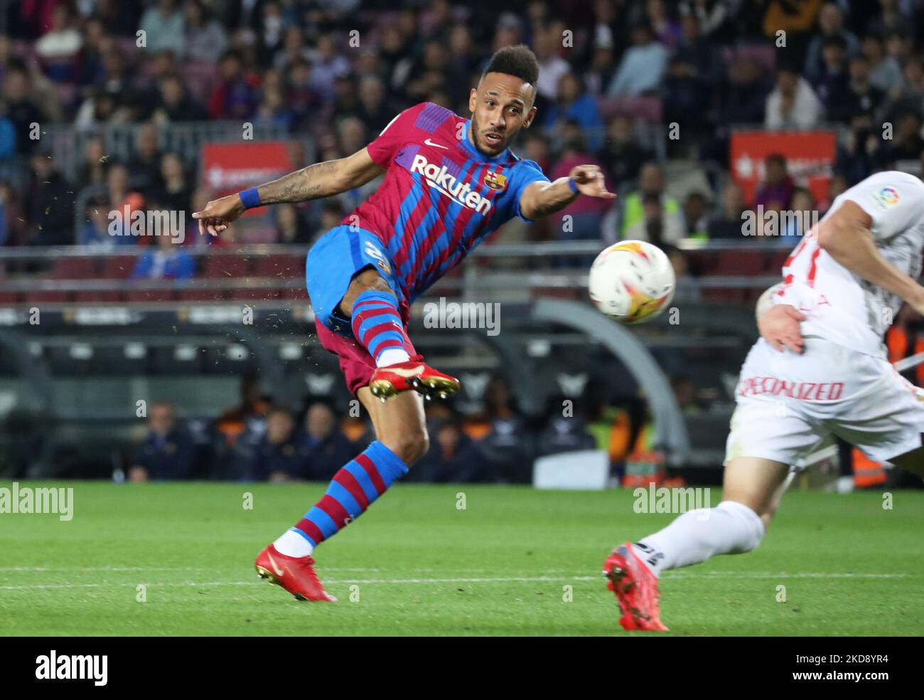 Pierre Emerick Aubameyang lors du match entre le FC Barcelone et le RCD Mallorca, correspondant à la semaine 34 de la Liga Santander, joué au Camp Nou Stadium, à Barcelone, le 1st mai 2022. (Photo de Joan Valls/Urbanandsport /NurPhoto) Banque D'Images