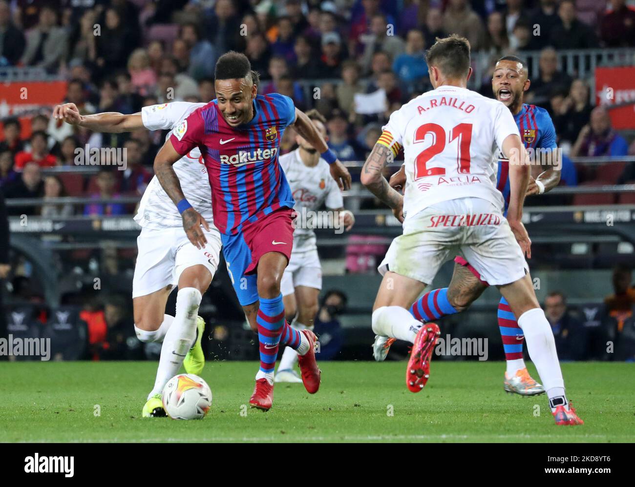 Pierre Emerick Aubameyang lors du match entre le FC Barcelone et le RCD Mallorca, correspondant à la semaine 34 de la Liga Santander, joué au Camp Nou Stadium, à Barcelone, le 1st mai 2022. (Photo de Joan Valls/Urbanandsport /NurPhoto) Banque D'Images