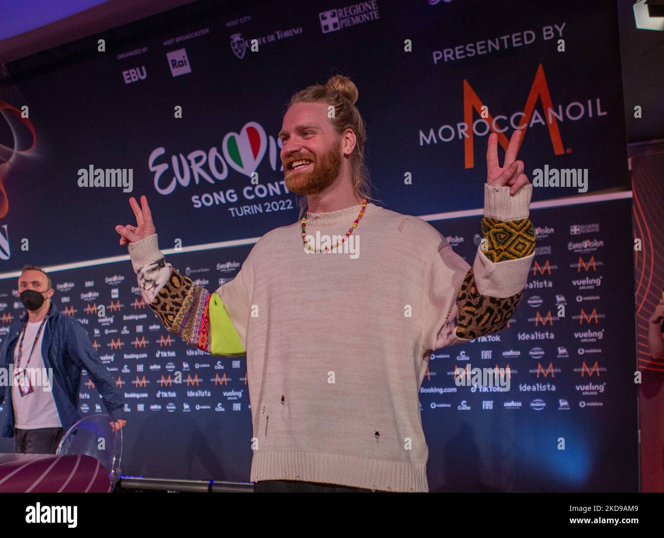 Sam Ryder (Sopace man) Royaume-Uni lors du Concours Eurovision Song 2022, conférence de presse des artistes, le 05 mai 2022, à Pala Alpitour à Turin, Italie. (Photo de Nderim Kaceli/LiveMedia/NurPhoto) Banque D'Images