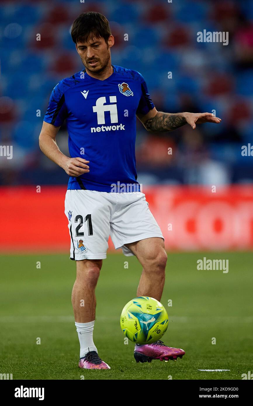 David Silva de Real Sociedad en action avant le match de la Liga Santander entre Levante UD et Real Sociedad au stade Ciutat de Valencia, 6 mai 2022, Valence, Espagne. (Photo de David Aliaga/NurPhoto) Banque D'Images