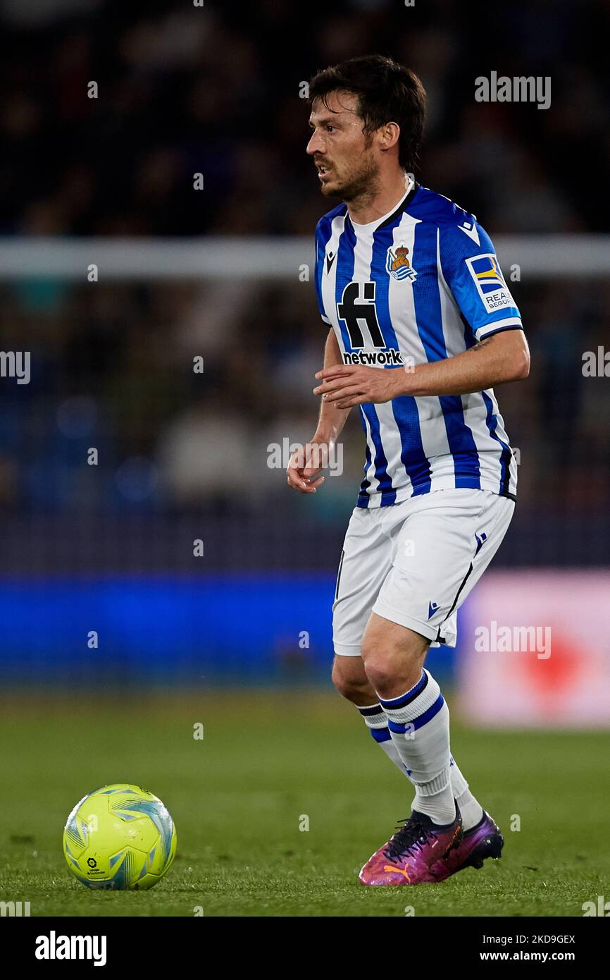 David Silva de Real Sociedad en action pendant le match de la Liga Santander entre Levante UD et Real Sociedad au stade Ciutat de Valencia, 6 mai 2022, Valence, Espagne. (Photo de David Aliaga/NurPhoto) Banque D'Images