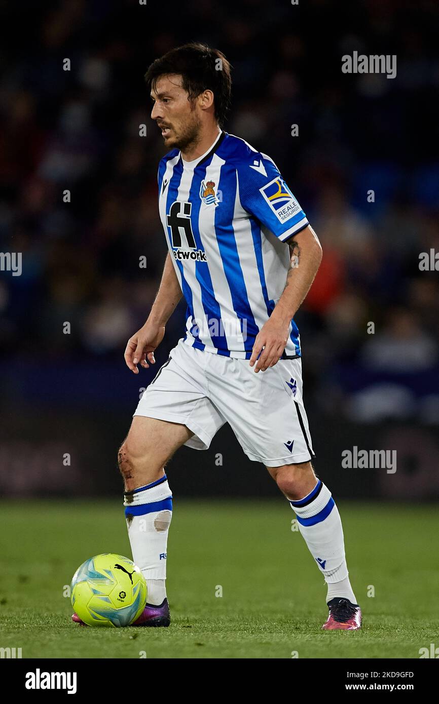 David Silva de Real Sociedad en action pendant le match de la Liga Santander entre Levante UD et Real Sociedad au stade Ciutat de Valencia, 6 mai 2022, Valence, Espagne. (Photo de David Aliaga/NurPhoto) Banque D'Images