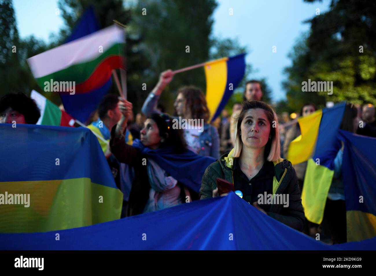 Manifestation devant l’ambassade de la Fédération de Russie contre l’agression russe en Ukraine le 09 mai 2022 à Sofia (Bulgarie). (Photo de Hristo Vladev/NurPhoto) Banque D'Images