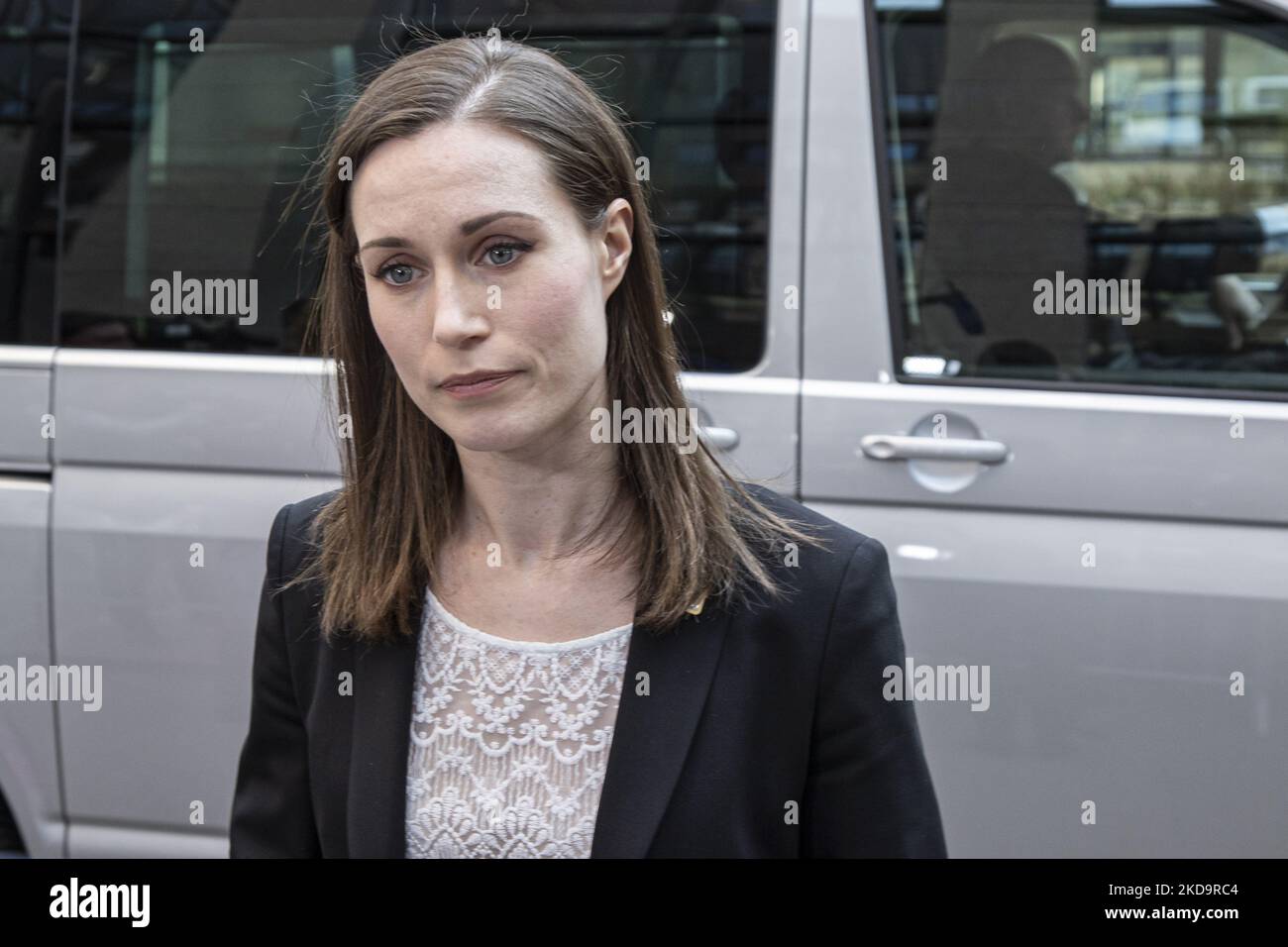 Le Premier ministre finlandais, Sanna Marin, arrive à un sommet de l'UE, la réunion des dirigeants européens, et fait une réunion d'information avec les médias et la presse, à Bruxelles, en Belgique, sur 24 mars 2022. Le président finlandais et le Premier ministre ont officiellement annoncé leur soutien à l'adhésion à l'OTAN en mai 2022, le pays devant bientôt présenter une demande d'adhésion. (Photo de Nicolas Economou/NurPhoto) Banque D'Images