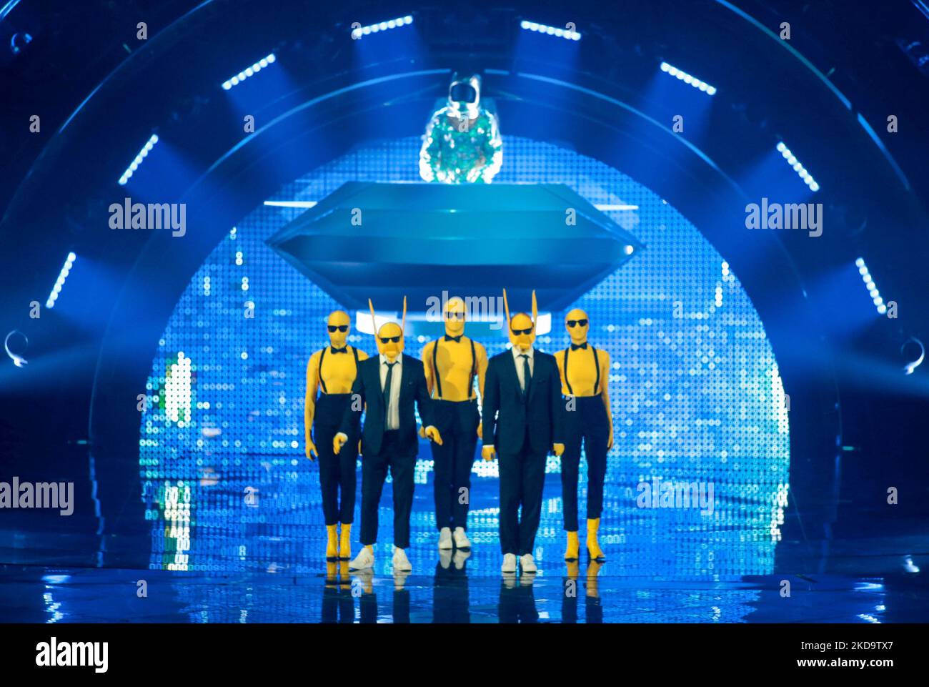 Subwoofer (donner à ce loup une banane) Norvège pendant le Concours Eurvision Song 2022, grandes répétitions finales sur 13 mai 2022 à Pala Olimpico à Turin, Italie. (Photo de Nderim Kaceli/LiveMedia/NurPhoto) Banque D'Images