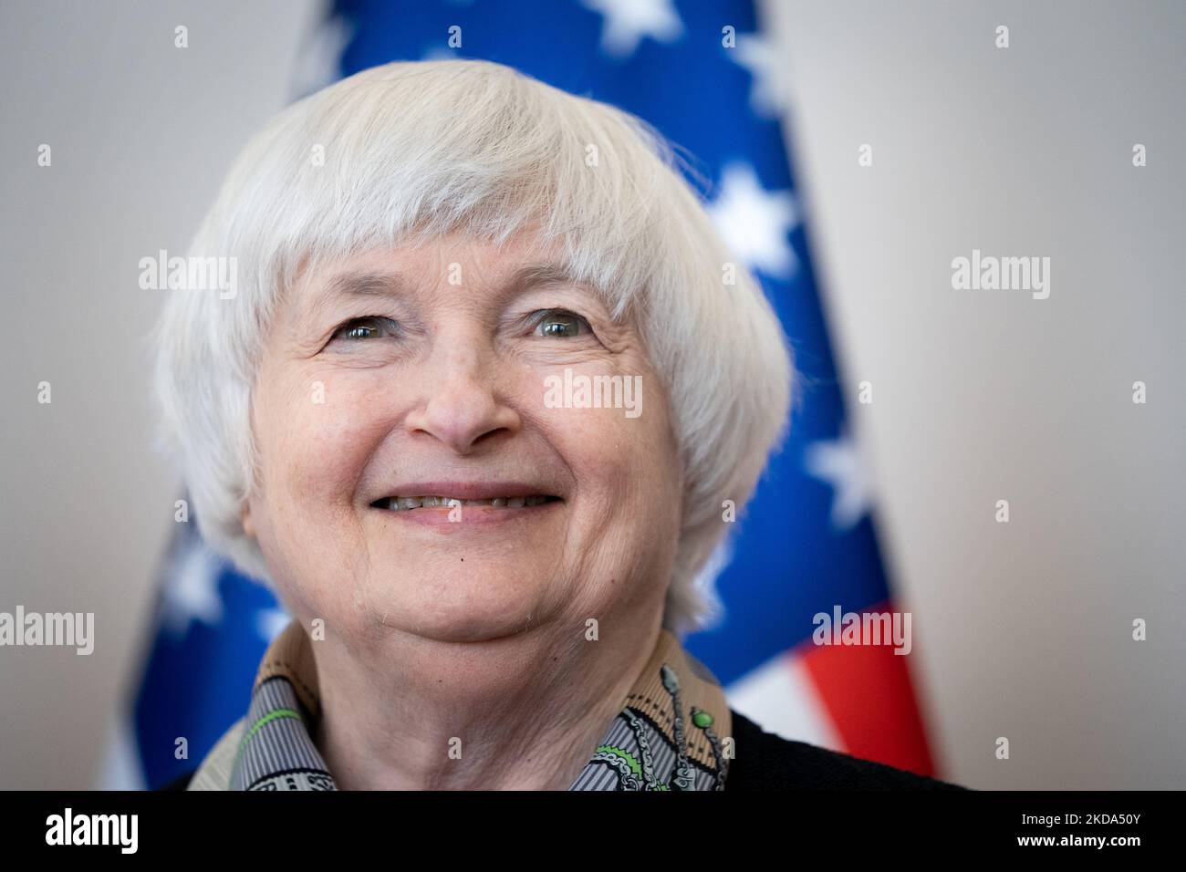 Janet Yellen, secrétaire américaine au Trésor, au ministère des Finances à Varsovie, Pologne, sur 16 mai 2022 (photo de Mateusz Wlodarczyk/NurPhoto) Banque D'Images