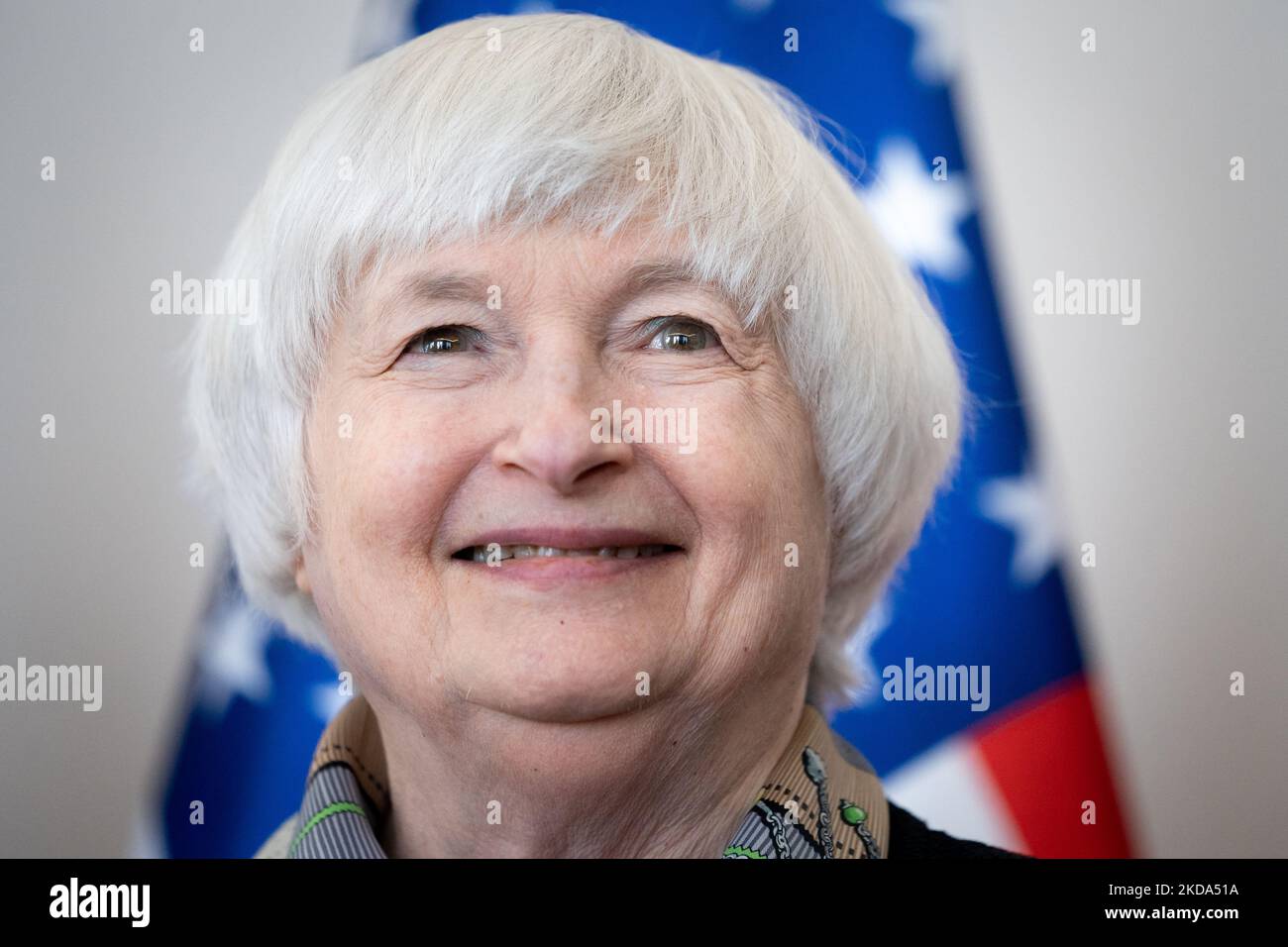 Janet Yellen, secrétaire américaine au Trésor, au ministère des Finances à Varsovie, Pologne, sur 16 mai 2022 (photo de Mateusz Wlodarczyk/NurPhoto) Banque D'Images