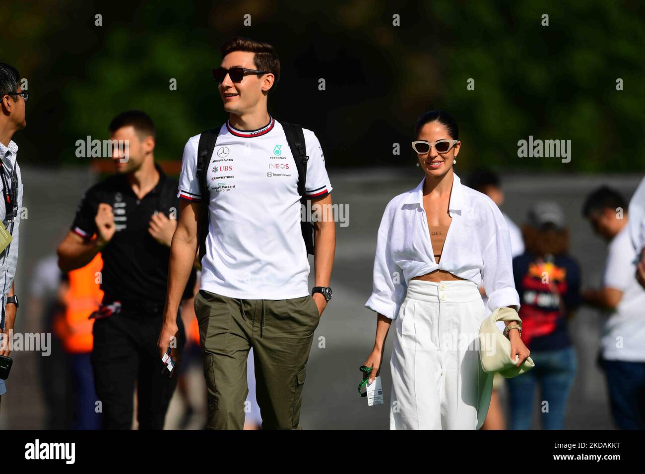 George Russel de Mercedes-AMG Petronas arrive dans le circuit avant la course du Grand Prix d'Espagne dans le circuit de Catalogne à Montmelo, Barcelone, Catalogne, Espagne, 22 mai 2022 (photo par Andrea Diodato/NurPhoto) Banque D'Images