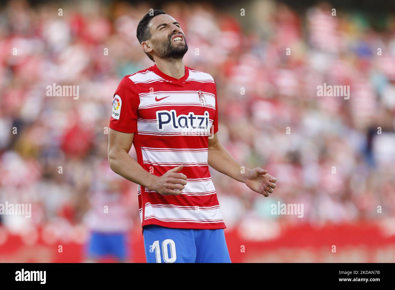Antonio Puertas, de Grenade CF réagit pendant le match de la Liga entre Grenade CF et le RCD Espanyol au stade Nuevo Los Carmenes sur 22 mai 2022 à Grenade, en Espagne. (Photo par Álex Cámara/NurPhoto) Banque D'Images