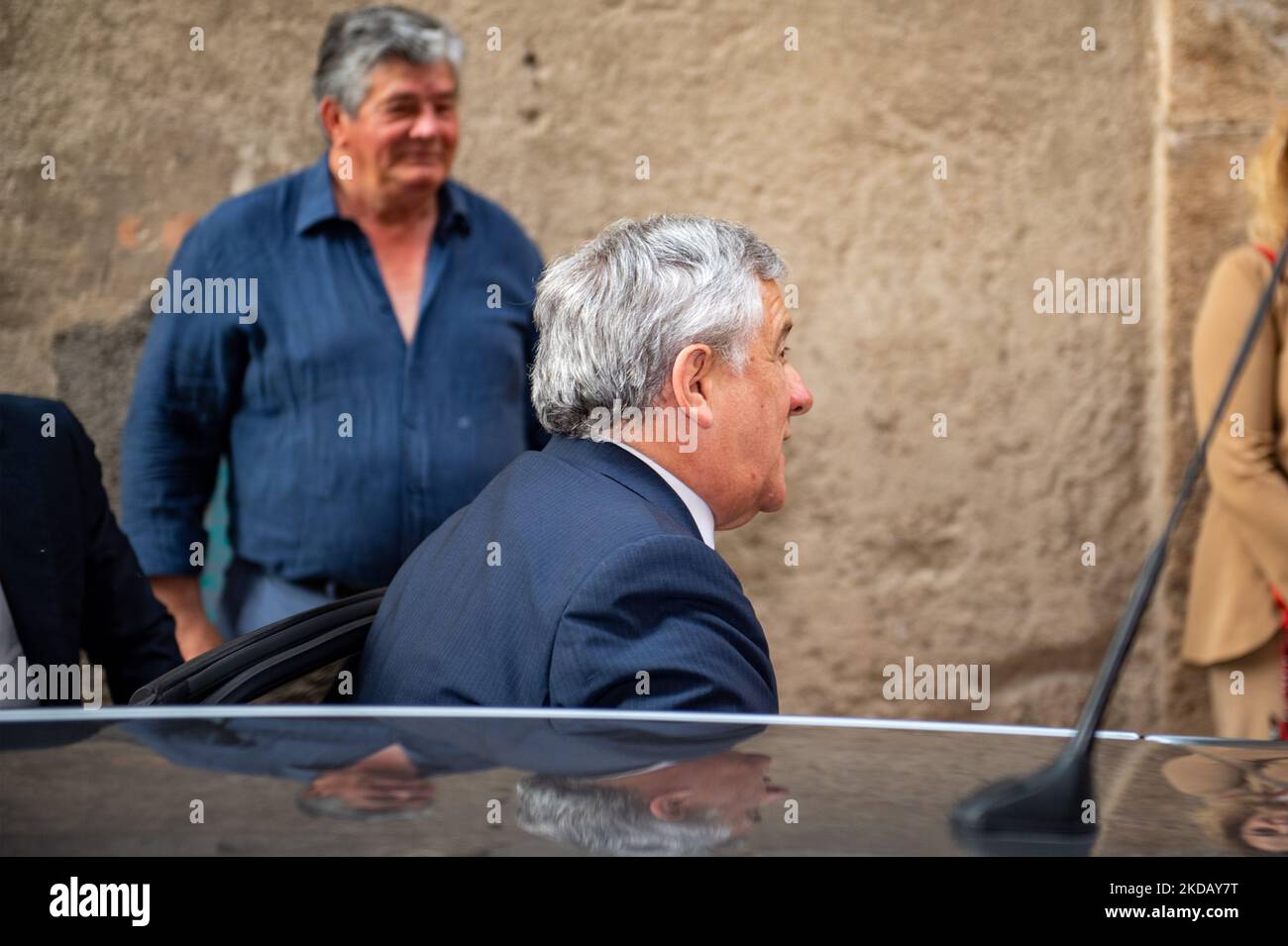 Le vice-président et coordonnateur national unique de Forza Italia, Antonio Tajani, à Rieti, pour soutenir la candidate à la mairie Daniele Sinibaldi aux élections administratives du 12 juin 2022. À Rieti, Italie, 25 mai 2022. (Photo de Riccardo Fabi/NurPhoto) Banque D'Images