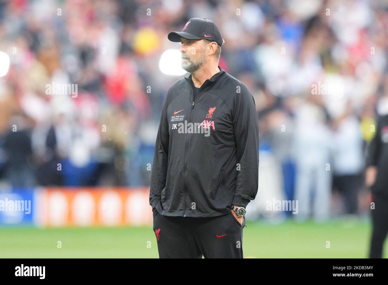 Jurgen Klopp entraîneur en chef du FC Liverpool pendant se réchauffe avant le match de finale de la Ligue des champions de l'UEFA entre le FC Liverpool et le FC Real Madrid au Stade de France sur 28 mai 2022 à Paris, en France. (Photo de Giuseppe Maffia/NurPhoto) Banque D'Images Jurgen Klopp entraîneur en chef du FC Liverpool pendant se réchauffe avant le match de finale de la Ligue des champions de l'UEFA entre le FC Liverpool et le FC Real Madrid au Stade de France sur 28 mai 2022 à Paris, en France. (Photo de Giuseppe Maffia/NurPhoto) Banque D'Images