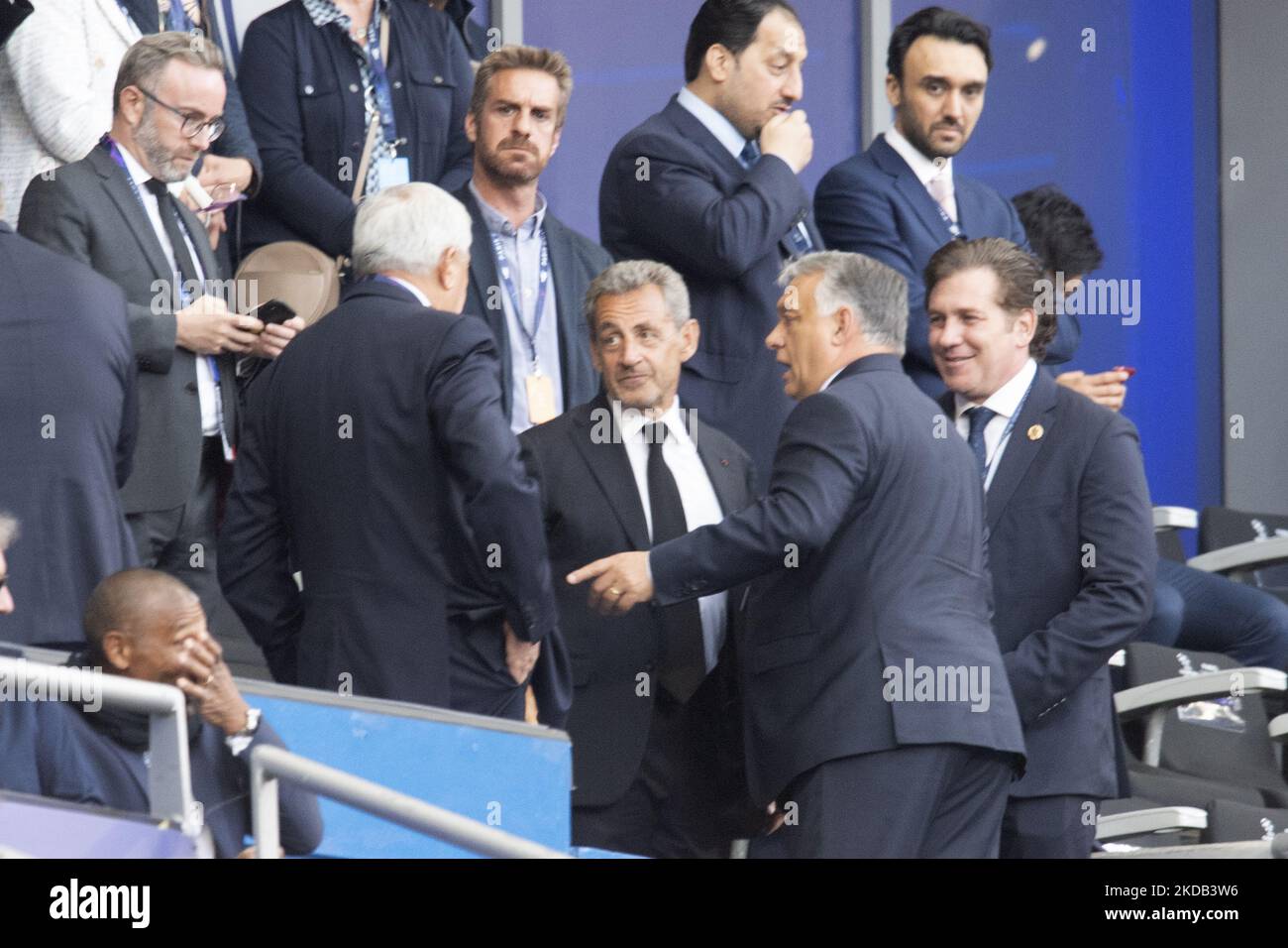 Nicolas Sarkozy lors du match final de la Ligue des champions de l'UEFA entre le FC Liverpool et le Real Madrid au Stade de France sur 28 mai 2022 à Paris, France. (Photo de Jose Breton/Pics action/NurPhoto) Banque D'Images