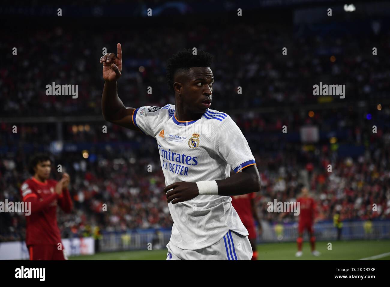 Vinicius Junior du Real Madrid lors du match final de la Ligue des champions de l'UEFA entre le FC Liverpool et le Real Madrid au Stade de France sur 28 mai 2022 à Paris, France. (Photo de Jose Breton/Pics action/NurPhoto) Banque D'Images