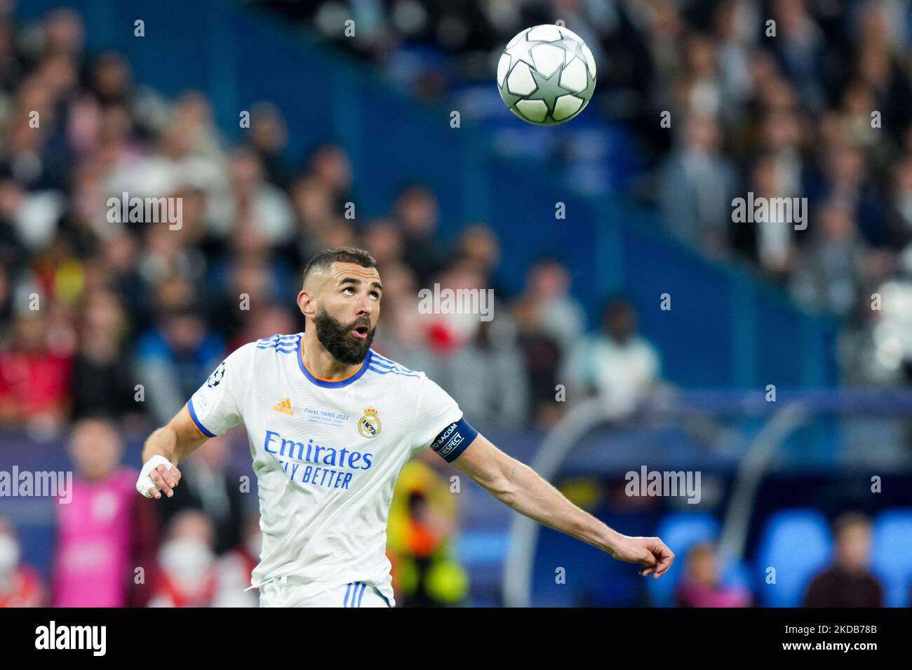 Karim Benzema du Real Madrid CF lors du match final de la Ligue des champions de l'UEFA entre le FC Liverpool et le Real Madrid CF au Stade de France sur 28 mai 2022 à Paris, France. (Photo de Giuseppe Maffia/NurPhoto) Banque D'Images