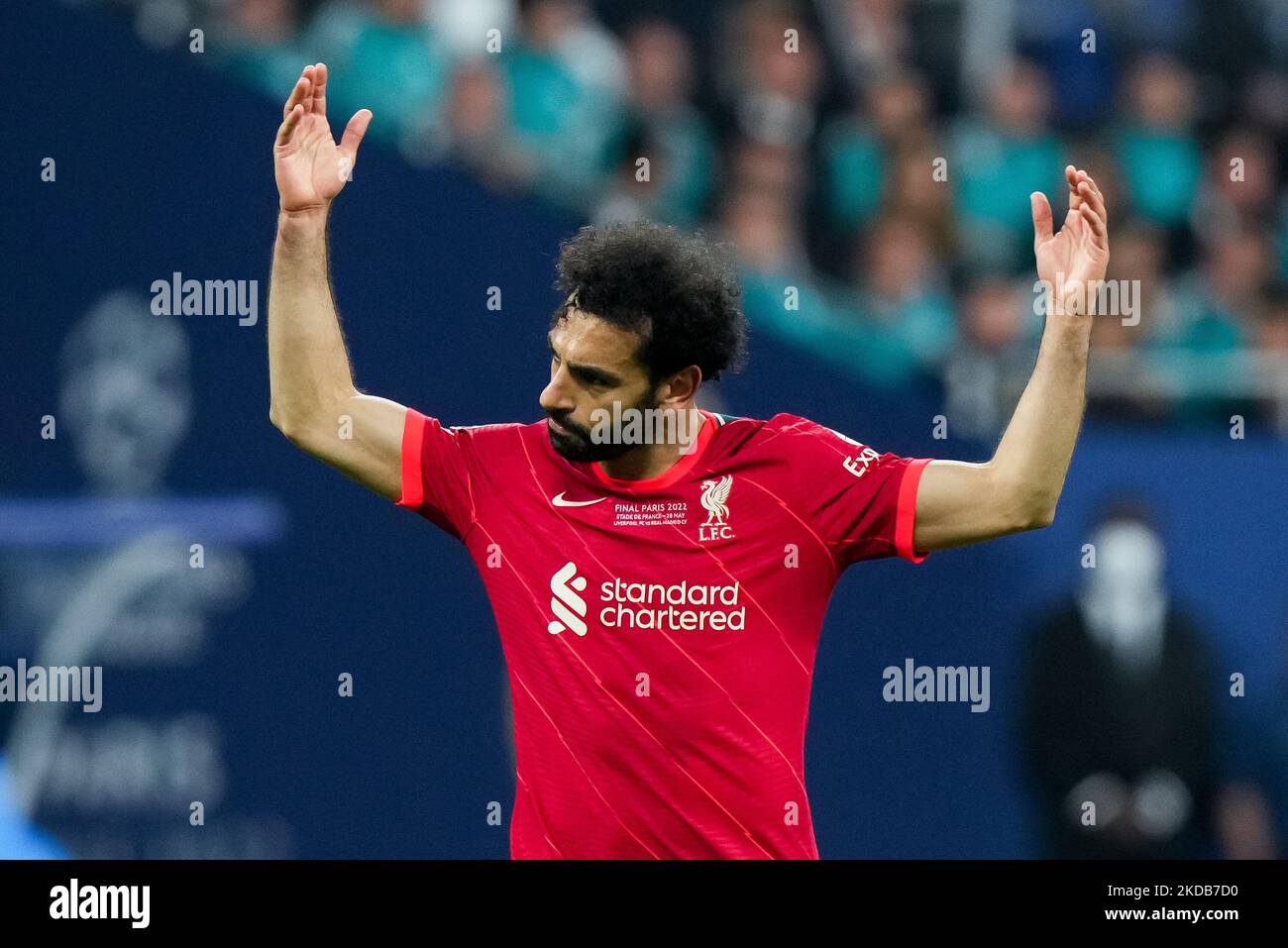 Mohamed Salah du FC Liverpool gestes lors du match final de la Ligue des champions de l'UEFA entre le FC Liverpool et le FC Real Madrid au Stade de France sur 28 mai 2022 à Paris, France. (Photo de Giuseppe Maffia/NurPhoto) Banque D'Images Mohamed Salah du FC Liverpool gestes lors du match final de la Ligue des champions de l'UEFA entre le FC Liverpool et le FC Real Madrid au Stade de France sur 28 mai 2022 à Paris, France. (Photo de Giuseppe Maffia/NurPhoto) Banque D'Images