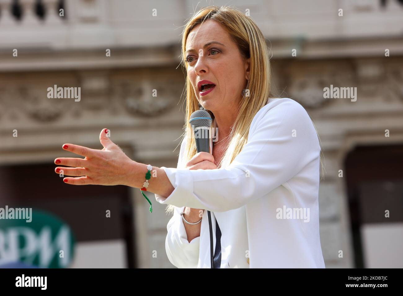 Giorgia Meloni, chef du parti politique des Fratelli d'Italia a parlé en soutien du candidat de centre-droit Dario Allevi à Monza, Italie, sur 30 mai 2022 (photo de Mairo Cinquetti/NurPhoto) Banque D'Images