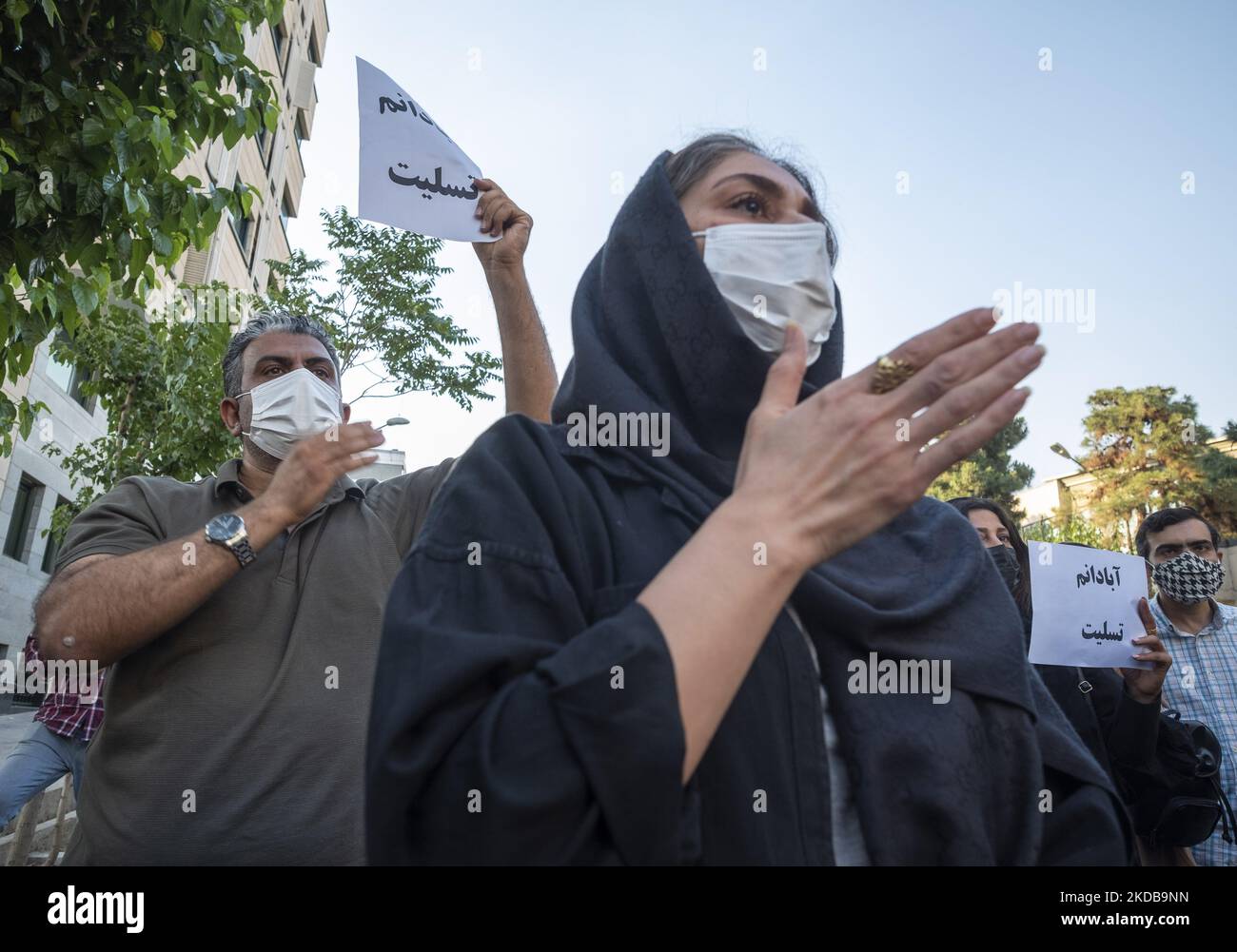 Un Homme Iranien Et Une Femme Placardes Avec Des Scripts Persans Ont Lu 