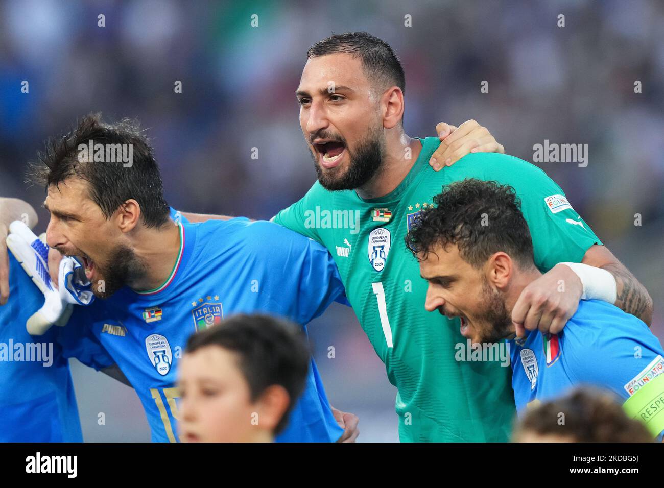 Gianluigi Donnarumma, de l'Italie, crie pendant l'hymne italien lors du match de la Ligue des Nations de l'UEFA entre l'Italie et l'Allemagne au Stadio Renato Dall'Ara, Bologne, Italie, le 4 juin 2022. (Photo de Giuseppe Maffia/NurPhoto) Banque D'Images Gianluigi Donnarumma, de l'Italie, crie pendant l'hymne italien lors du match de la Ligue des Nations de l'UEFA entre l'Italie et l'Allemagne au Stadio Renato Dall'Ara, Bologne, Italie, le 4 juin 2022. (Photo de Giuseppe Maffia/NurPhoto) Banque D'Images