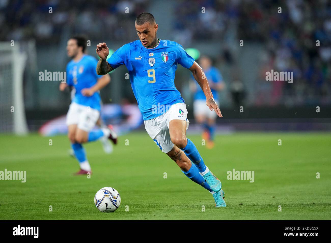 Gianluca Scamacca d'Italie lors du match de l'UEFA Nations League entre l'Italie et l'Allemagne au Stadio Renato Dall'Ara, Bologne, Italie, le 4 juin 2022. (Photo de Giuseppe Maffia/NurPhoto) Banque D'Images Gianluca Scamacca d'Italie lors du match de l'UEFA Nations League entre l'Italie et l'Allemagne au Stadio Renato Dall'Ara, Bologne, Italie, le 4 juin 2022. (Photo de Giuseppe Maffia/NurPhoto) Banque D'Images