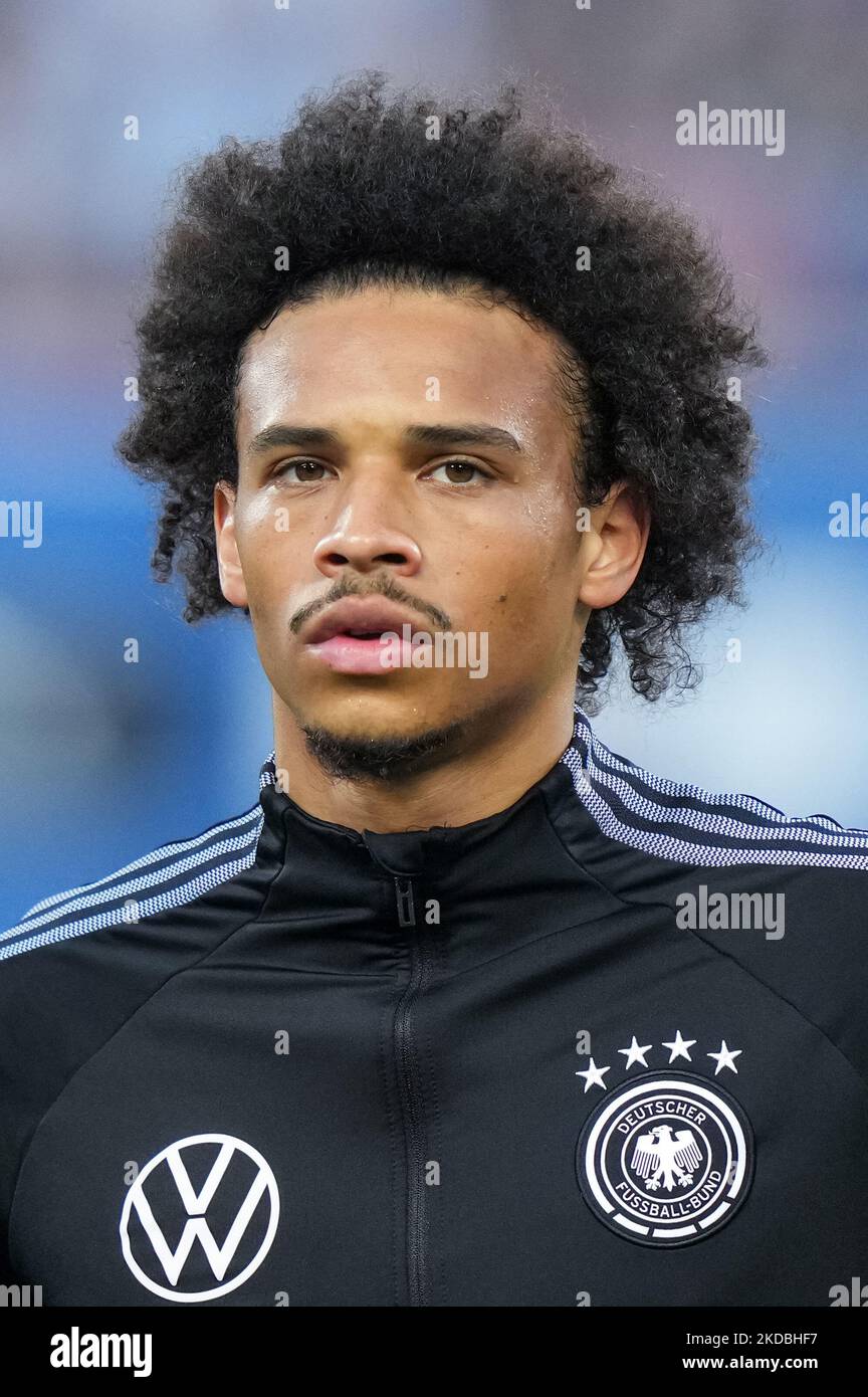 Leroy Sane, d'Allemagne, se penche sur le match de l'UEFA Nations League entre l'Italie et l'Allemagne au Stadio Renato Dall'Ara, à Bologne, en Italie, le 4 juin 2022. (Photo de Giuseppe Maffia/NurPhoto) Banque D'Images