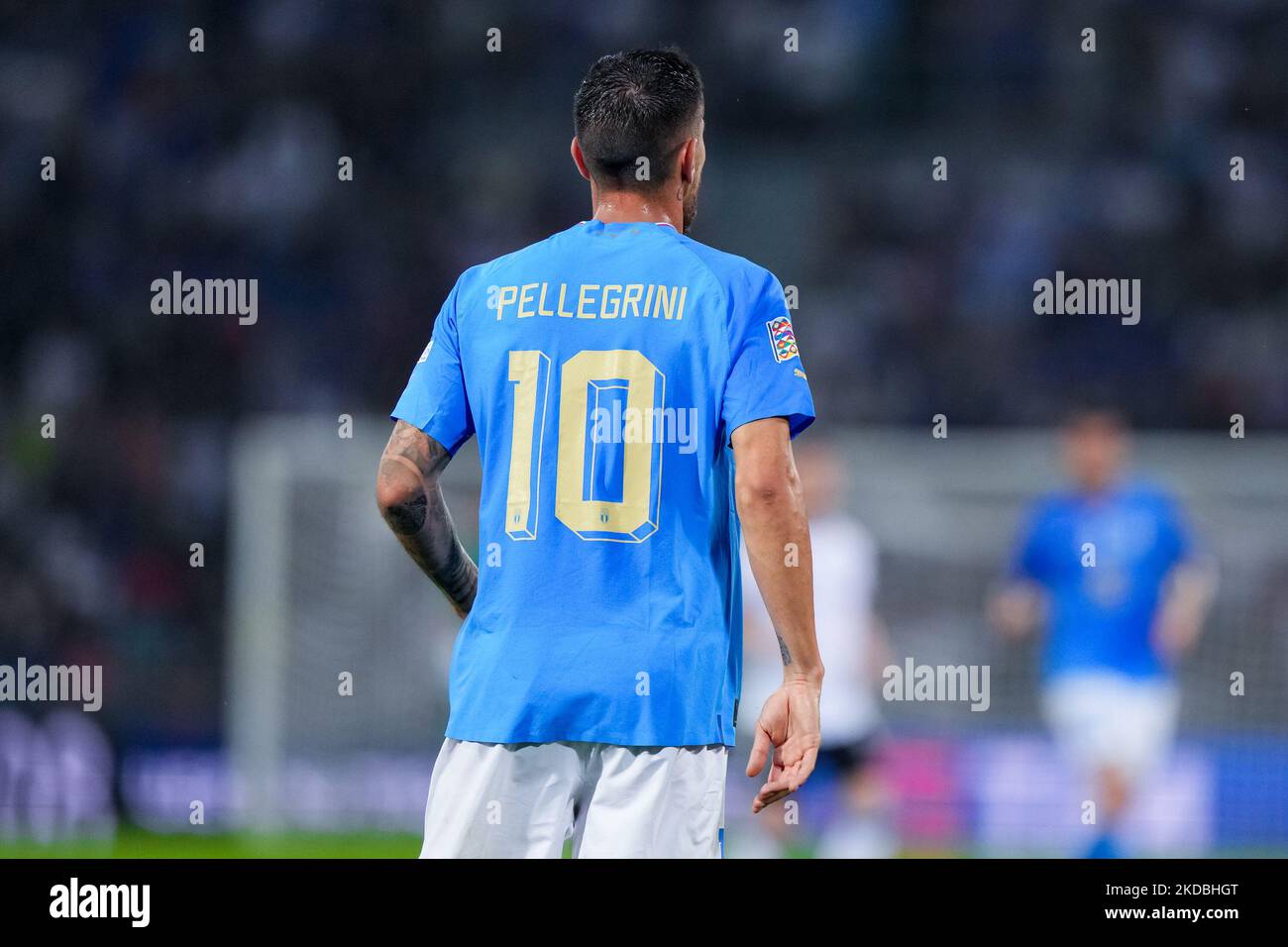 Lorenzo Pellegrini d'Italie porte le maillot numéro dix lors du match de l'UEFA Nations League entre l'Italie et l'Allemagne au Stadio Renato Dall'Ara, Bologne, Italie, le 4 juin 2022. (Photo de Giuseppe Maffia/NurPhoto) Banque D'Images