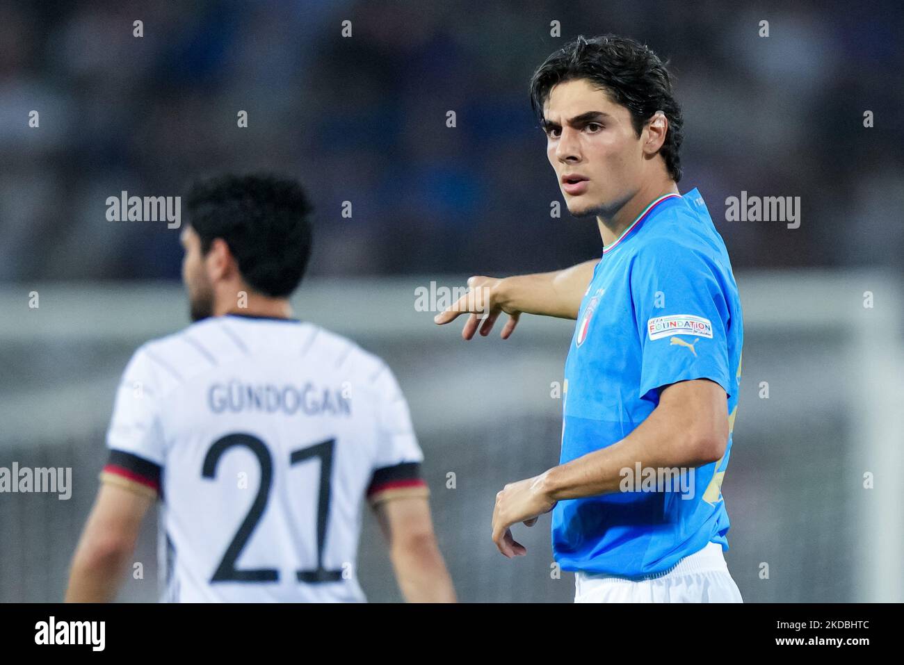 Matteo Cancellieri d'Italie gestes lors du match de l'UEFA Nations League entre l'Italie et l'Allemagne au Stadio Renato Dall'Ara, Bologne, Italie, le 4 juin 2022. (Photo de Giuseppe Maffia/NurPhoto) Banque D'Images Matteo Cancellieri d'Italie gestes lors du match de l'UEFA Nations League entre l'Italie et l'Allemagne au Stadio Renato Dall'Ara, Bologne, Italie, le 4 juin 2022. (Photo de Giuseppe Maffia/NurPhoto) Banque D'Images