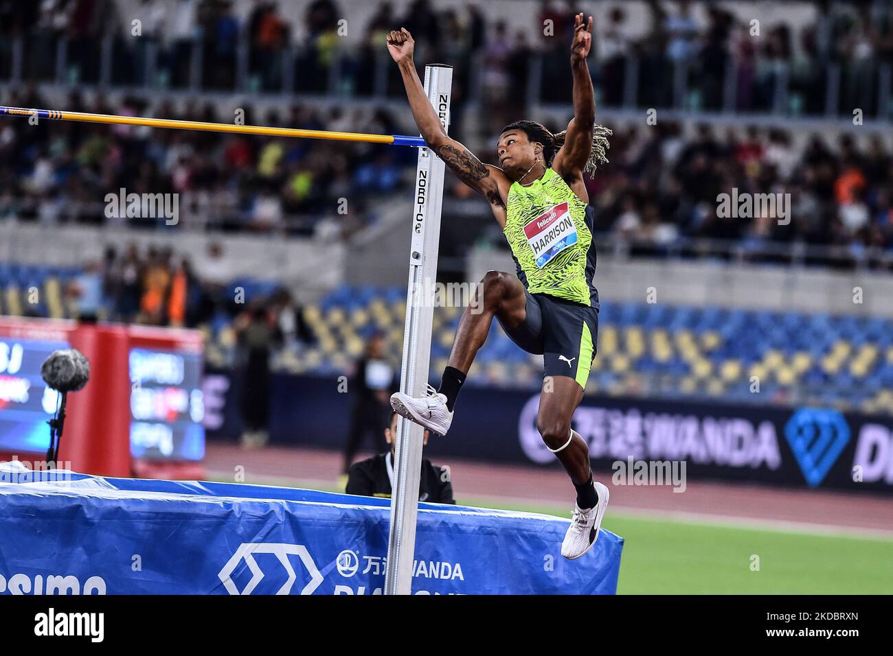 JuCaughn Harrison des États-Unis d'Amérique concurrence dans les hommes de saut élevé pendant la ligue de diamant de Wanda de l'IAAF: Gala d'or Pietro Mennea au Stadio Olimpico sur 09 juin 2022 à Rome, Italie (photo de Michele Maraviglia/NurPhoto) Banque D'Images