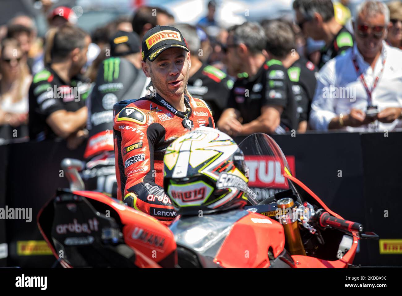 ALVARO BAUTISTA (Aruba.it Racing Ducati - Panigale V4R) pendant le mondial Superbike - SBK Pirelli Emilia-Romagna Round FIM Superbike World Championship 2022 - Race1 on 11 juin 2022 at the Misano World circuit â€œMarco Simoncelliâ€ in Misano Adriatico, Italie (photo de Valerio Origo/LiveMedia/NurPhoto) Banque D'Images