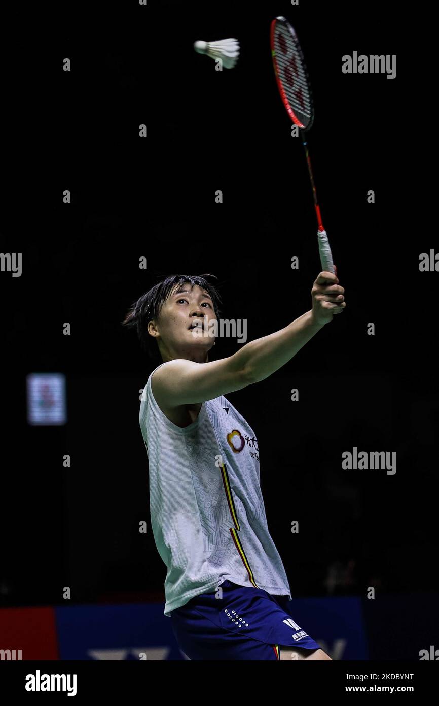 Chen Yufei, de Chine, participe au match de demi-finale féminin des singles contre He Bingjiao, de Chine, le cinquième jour des Daihatsu Indonésie Masters à Istora Senayan sur 11 juin 2022 à Jakarta, en Indonésie. (Photo de Garry Lotulung/NurPhoto) Banque D'Images