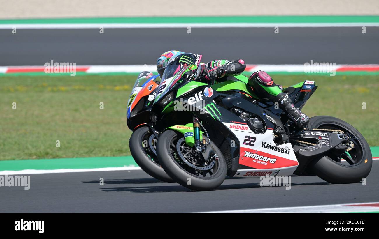 N°22 Alex Lowes GBR Kawasaki ZX-10RR Kawasaki Racing Team WorldSBK pendant le World Superbike - SBK Pirelli Emilia-Romagna Round FIM Superbike World Championship 2022 - Race2 On 12 juin 2022 at the Misano World circuit â€œMarco Simoncelliâ€ in Misano Adriatico, Italie (photo par Otto Moretti/LiveMedia/Nurphoto) Banque D'Images