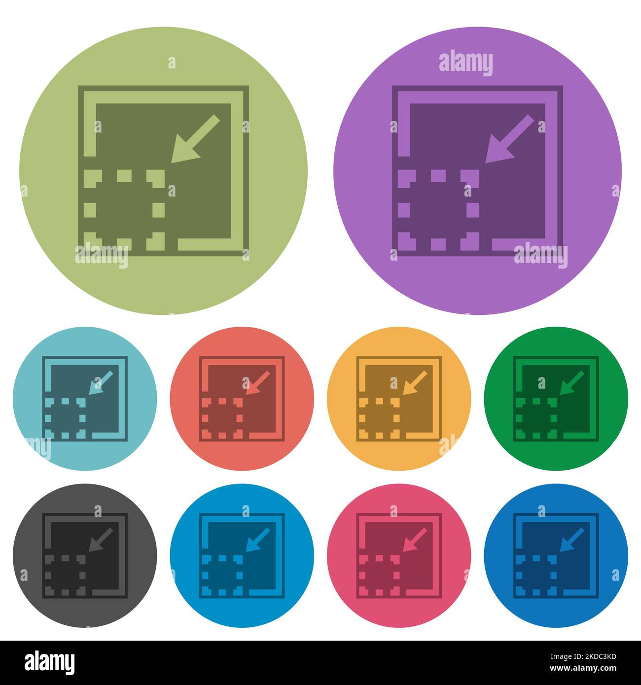 Minimisez les icônes unies plates plus sombres sur un arrière-plan rond en couleur Illustration de Vecteur