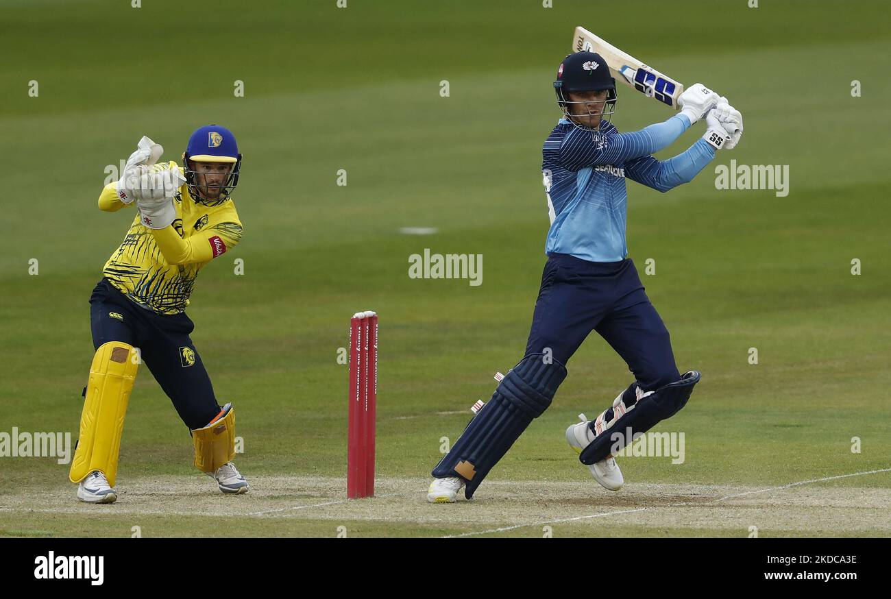 Finn Allen de Yorkshire Vikings chauves-souris lors du match Blast Vitality T20 entre Durham et Yorkshire à The Seat unique Riverside, Chester le Street, le vendredi 17th juin 2022. (Photo de will Matthews/MI News/NurPhoto) Banque D'Images