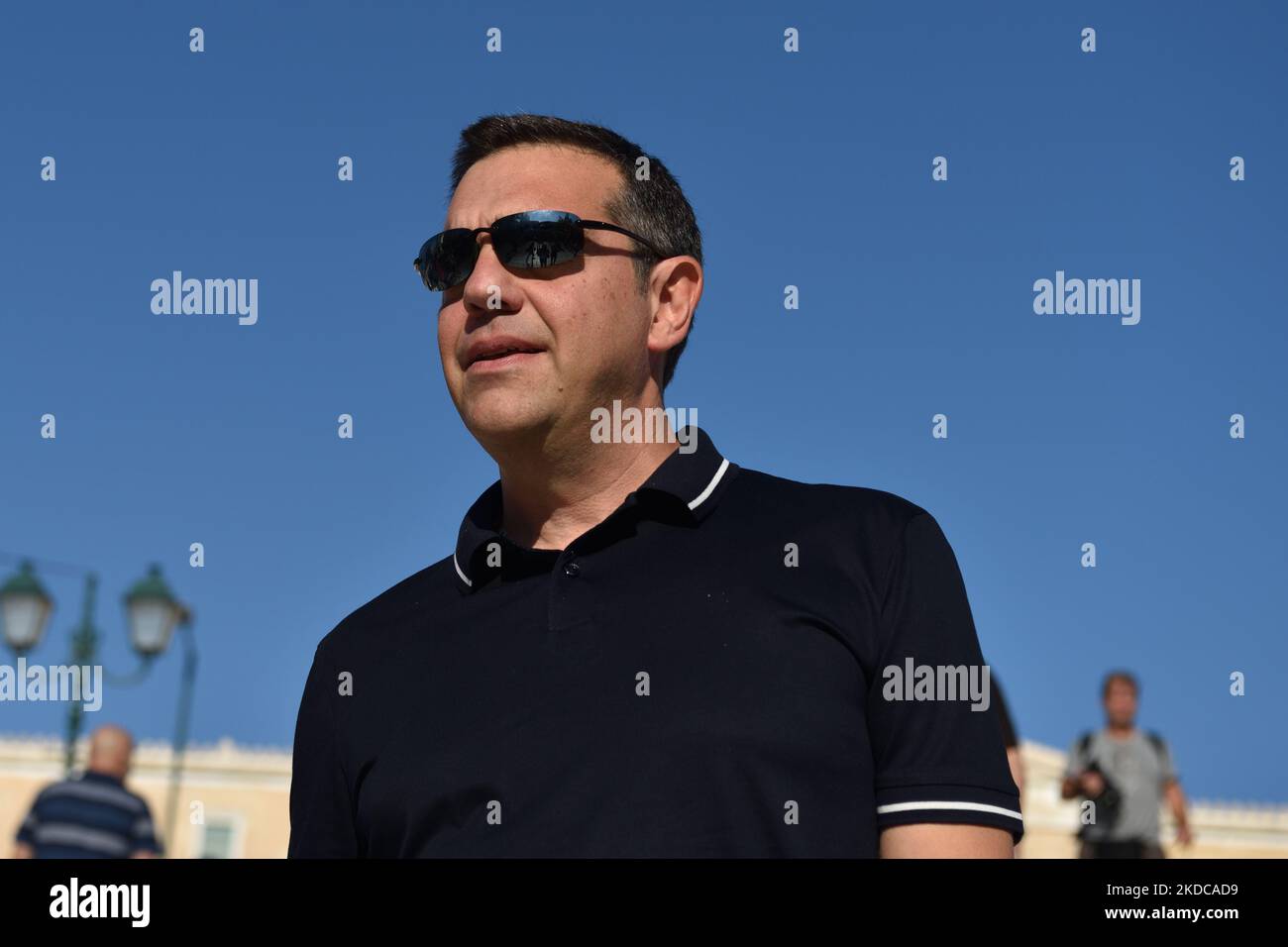 Alexis Tsipras, dirigeant du parti politique Syriza, arrive au défilé de la fierté d'Athènes, à Athènes, en Grèce, sur 19 juin 2022. Les milliers de marche à Athènes défilé de fierté 2022 qui, avec la devise "inconditionnellement" a porté sur la promotion de l'éducation inconditionnelle, l'égalité au mariage et à la famille, la sécurité et la vie dans l'ensemble à Athènes, Grèce. (Photo de Nicolas Koutsokostas/NurPhoto) Banque D'Images