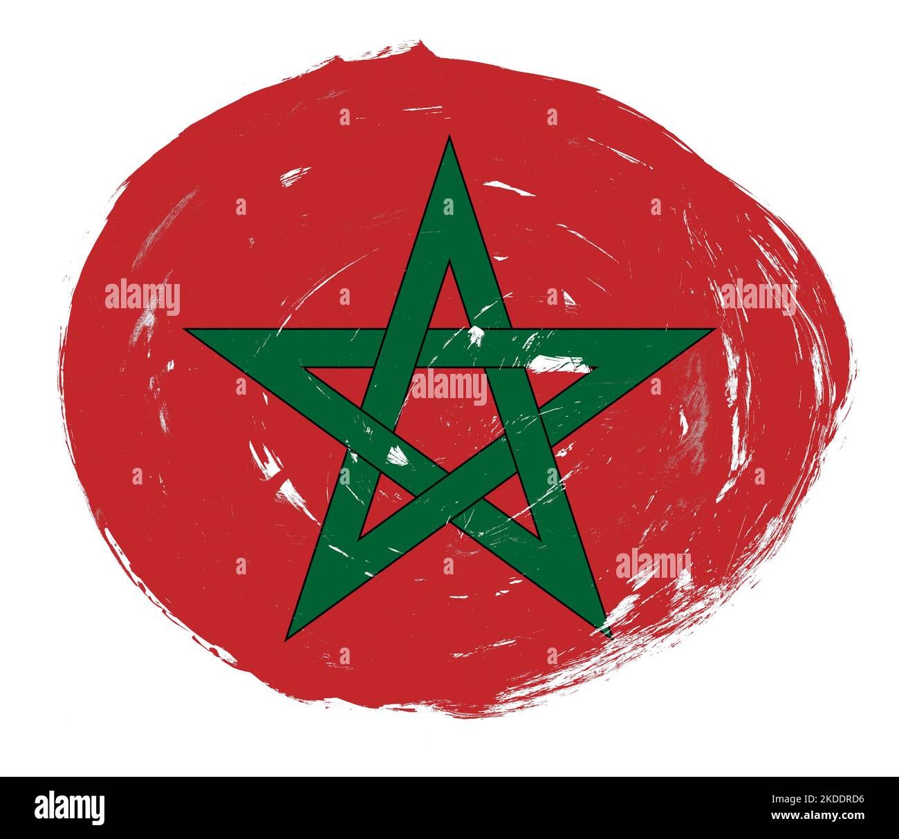 Drapeau marocain peint sur un fond de pinceau blanc vieilli Banque D'Images